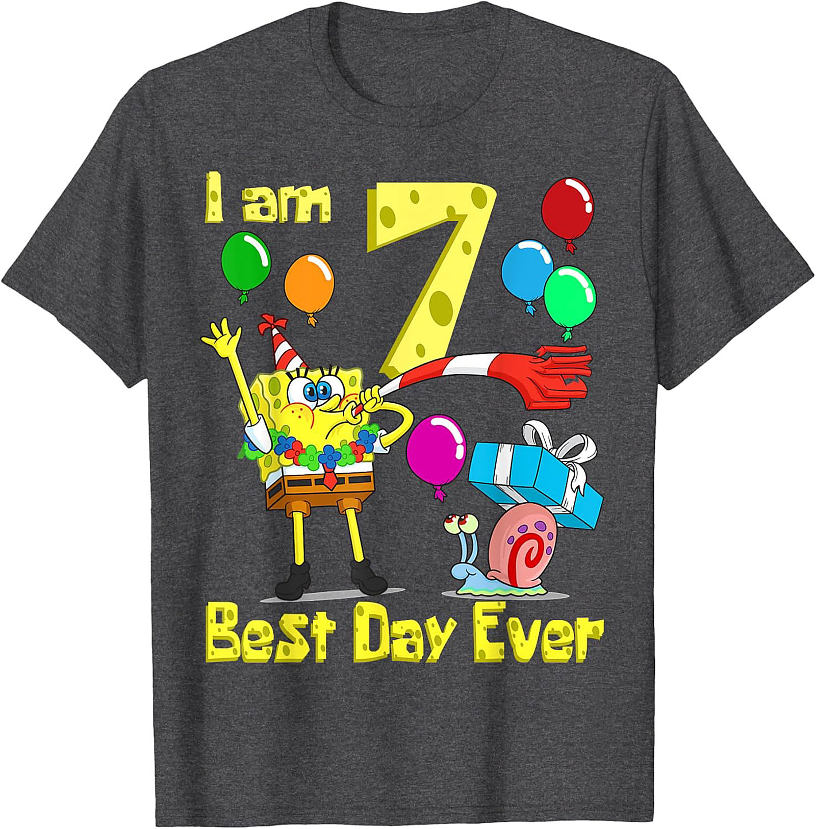  Spongebob 7th Birthday T-shirt Funny Graphic Tee