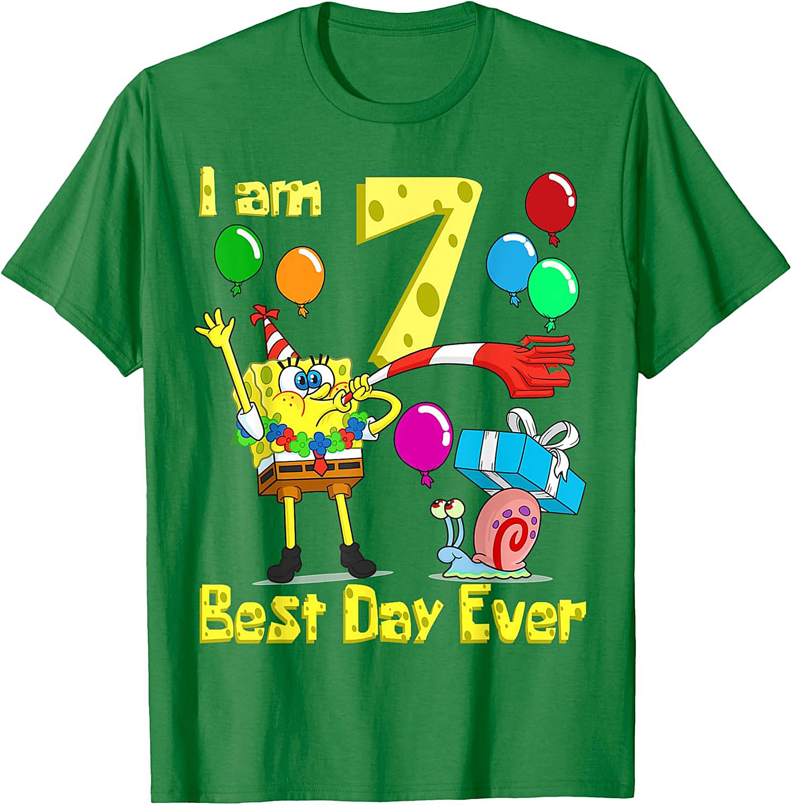  Spongebob 7th Birthday T-shirt Funny Graphic Tee