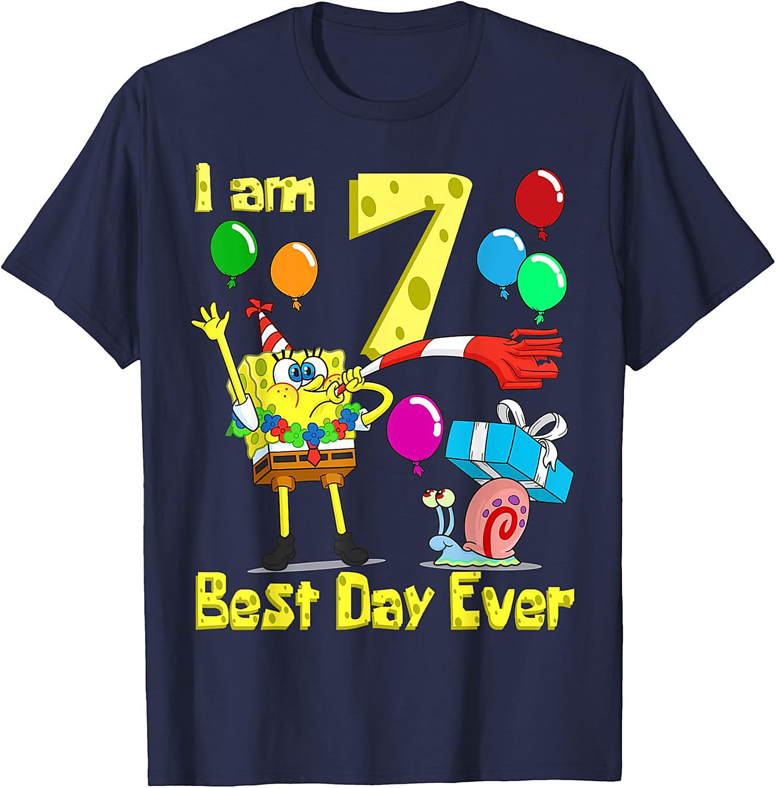  Spongebob 7th Birthday T-shirt Funny Graphic Tee