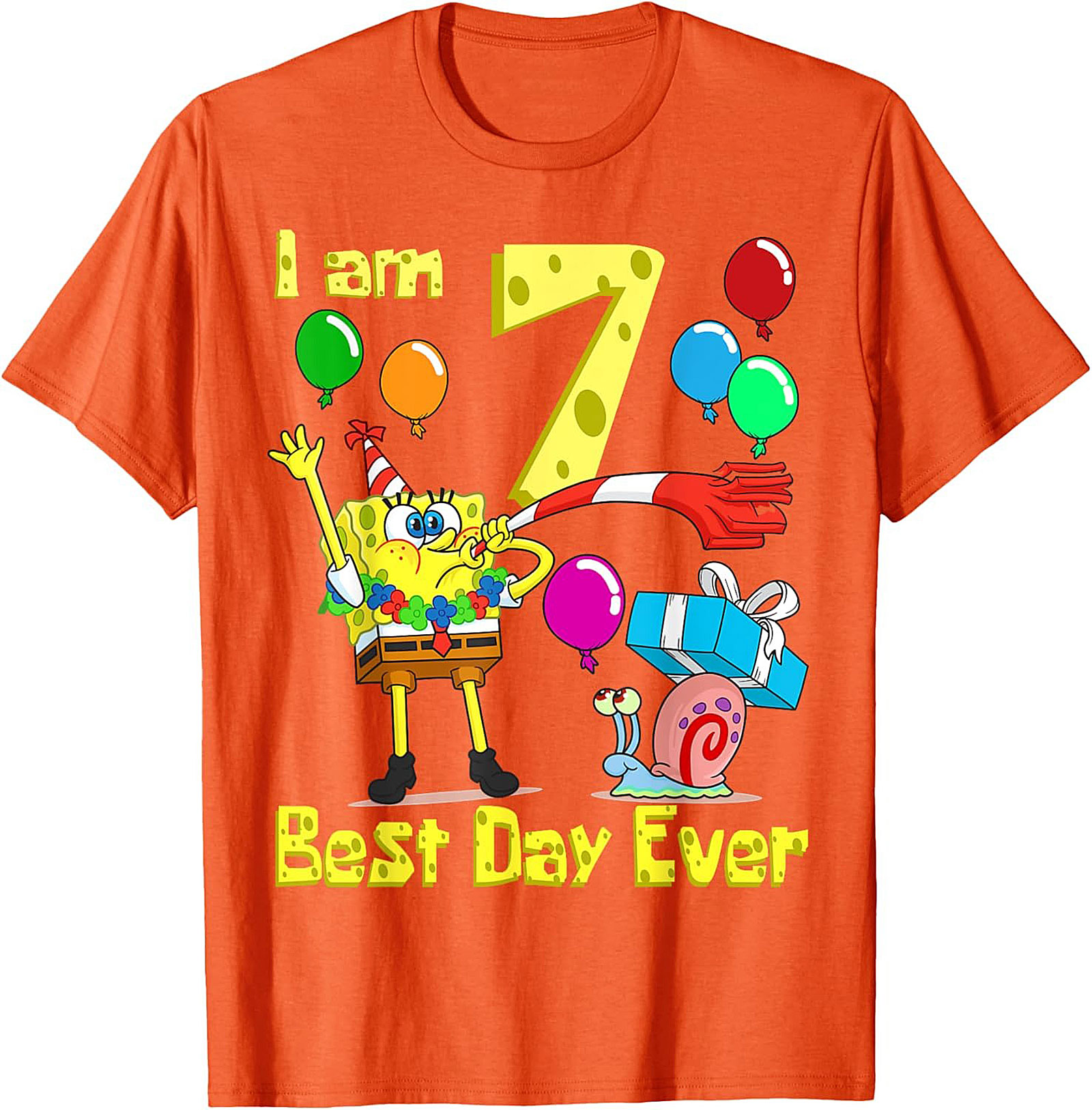  Spongebob 7th Birthday T-shirt Funny Graphic Tee