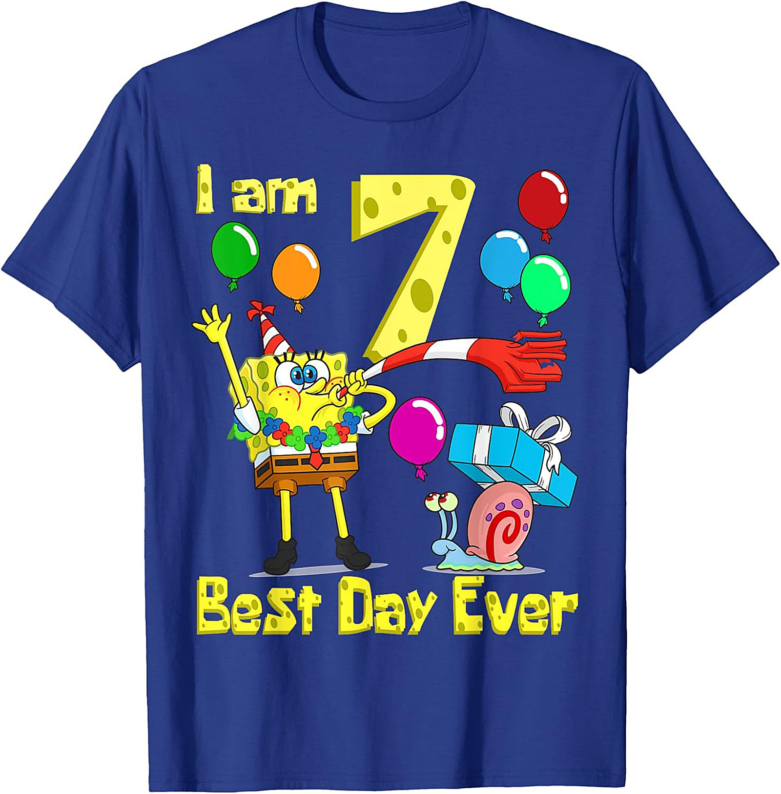  Spongebob 7th Birthday T-shirt Funny Graphic Tee