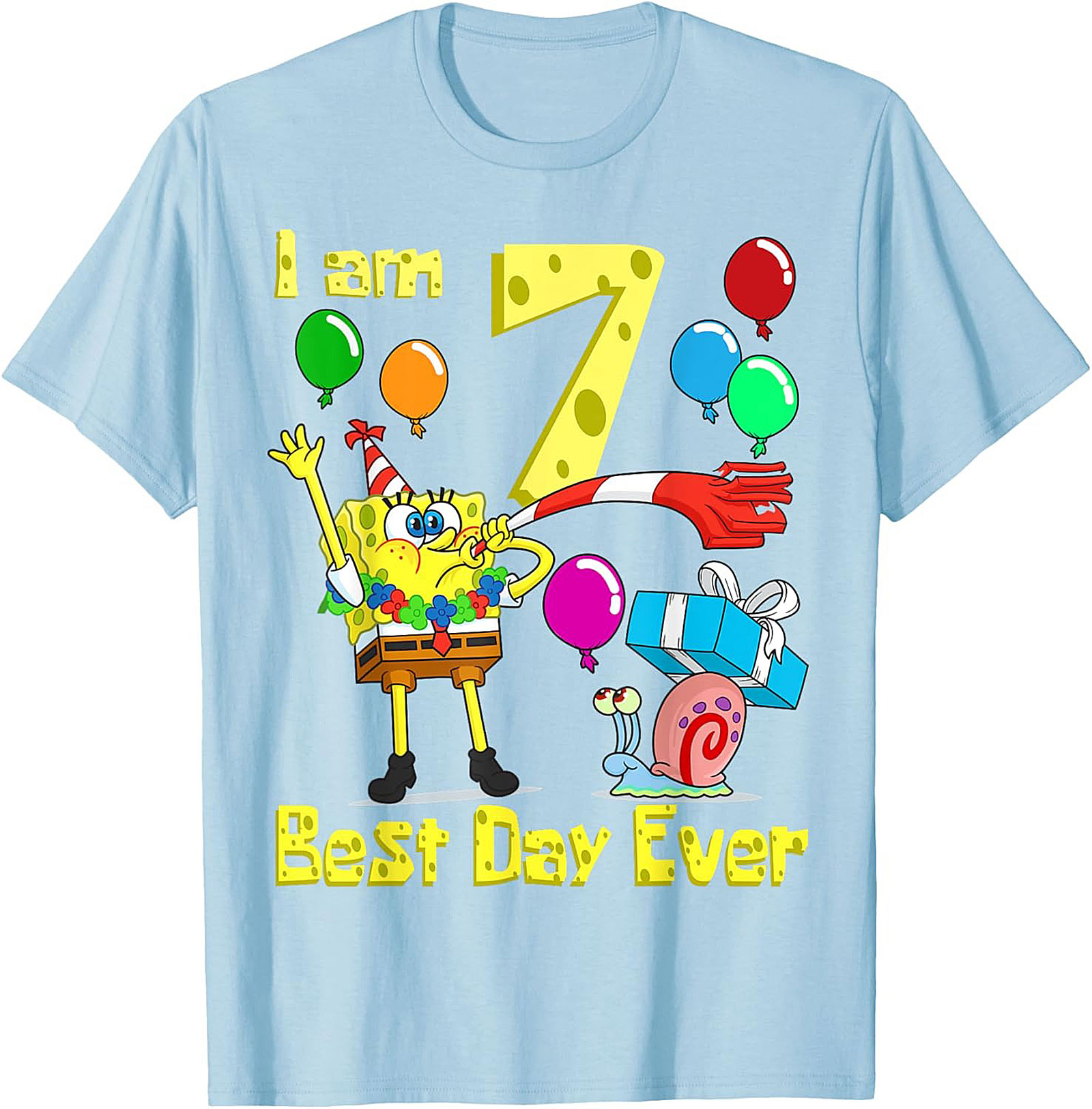  Spongebob 7th Birthday T-shirt Funny Graphic Tee