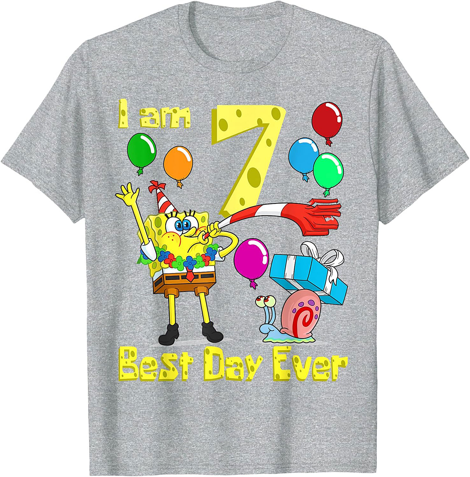  Spongebob 7th Birthday T-shirt Funny Graphic Tee