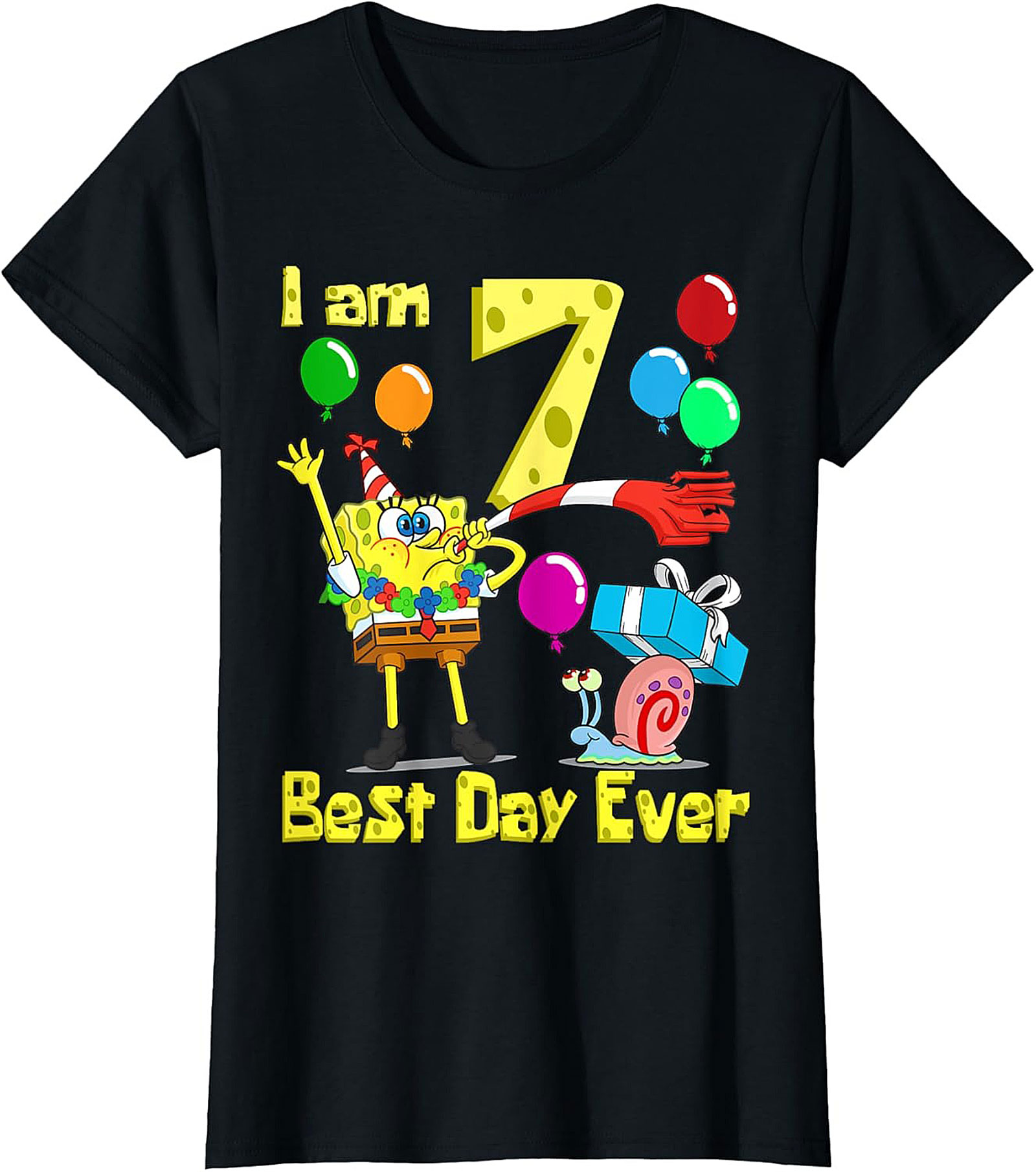  Spongebob 7th Birthday T-shirt Funny Graphic Tee