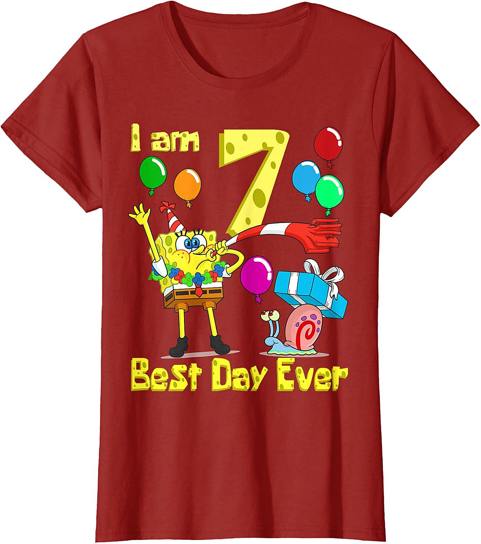  Spongebob 7th Birthday T-shirt Funny Graphic Tee