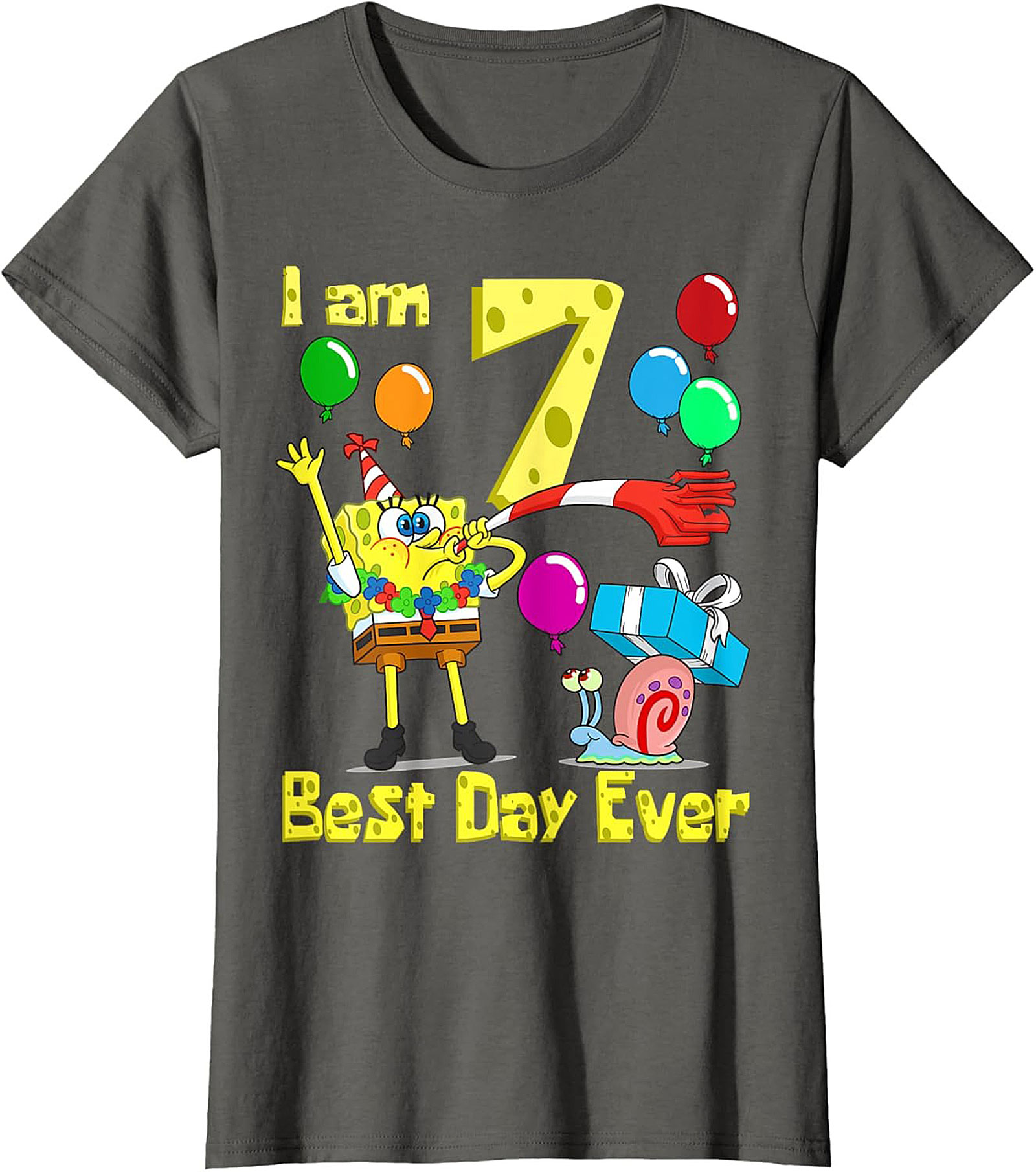  Spongebob 7th Birthday T-shirt Funny Graphic Tee