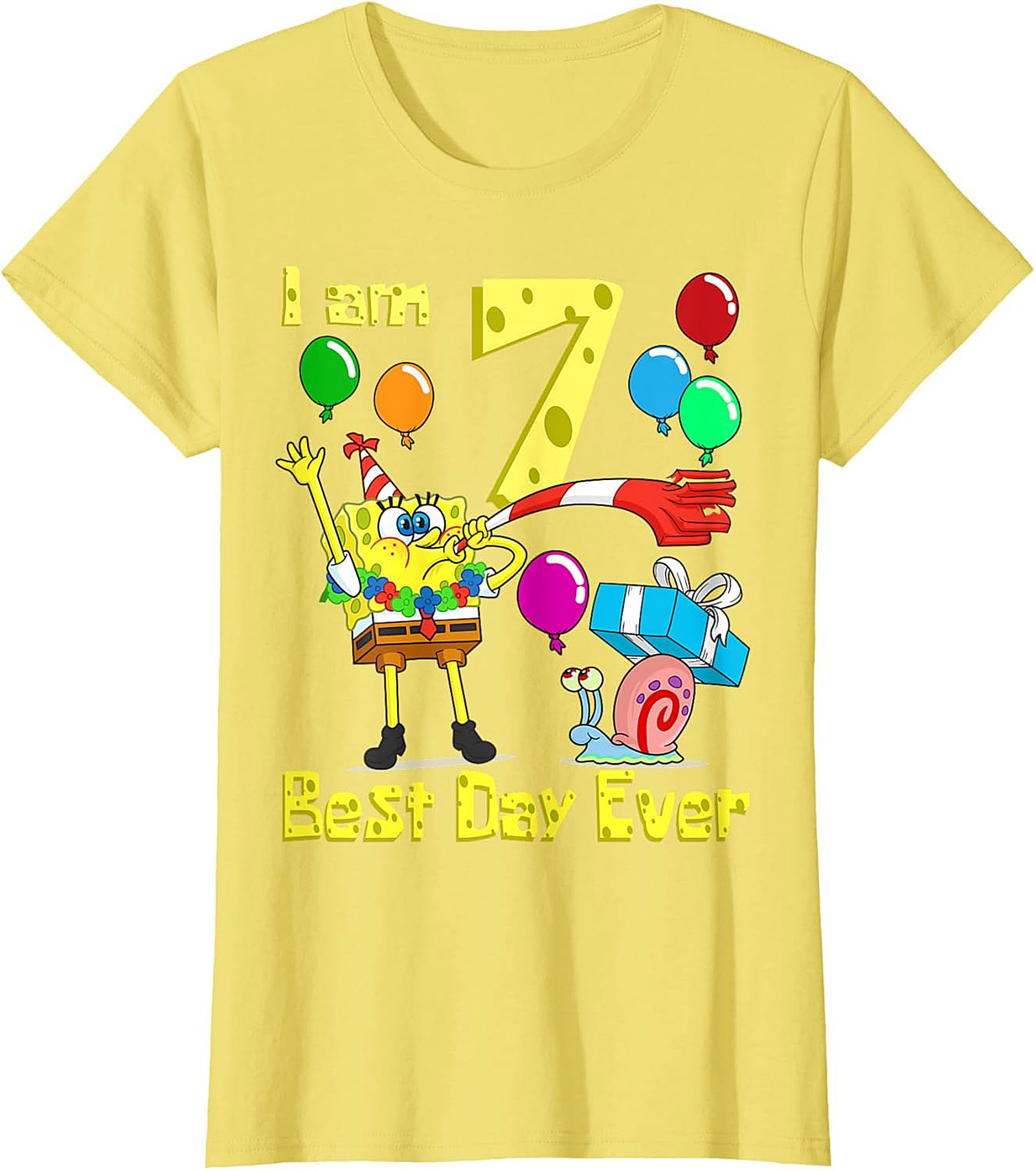  Spongebob 7th Birthday T-shirt Funny Graphic Tee