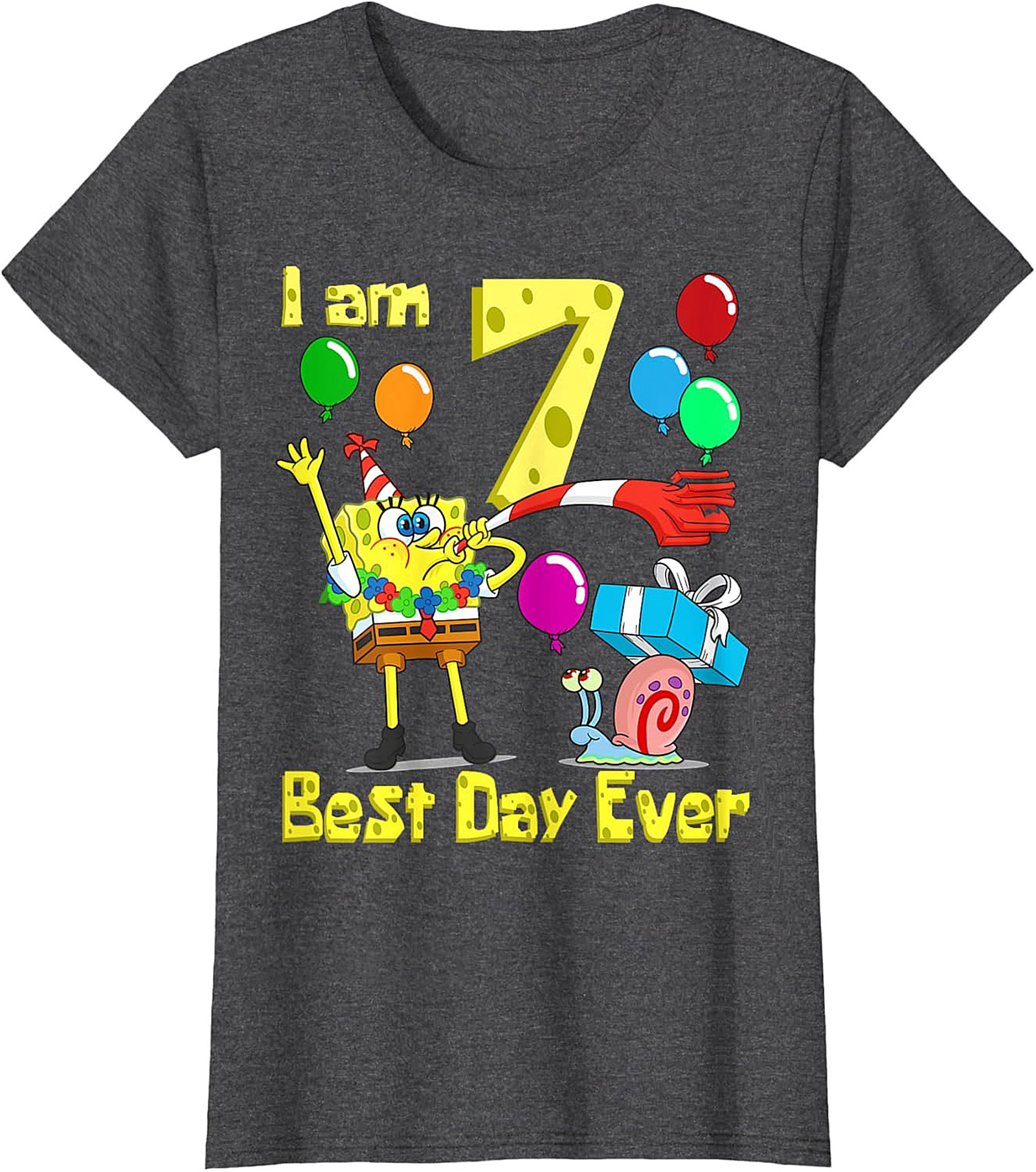  Spongebob 7th Birthday T-shirt Funny Graphic Tee