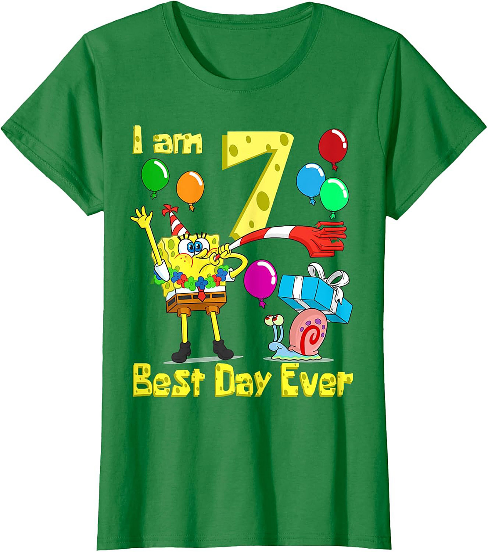  Spongebob 7th Birthday T-shirt Funny Graphic Tee