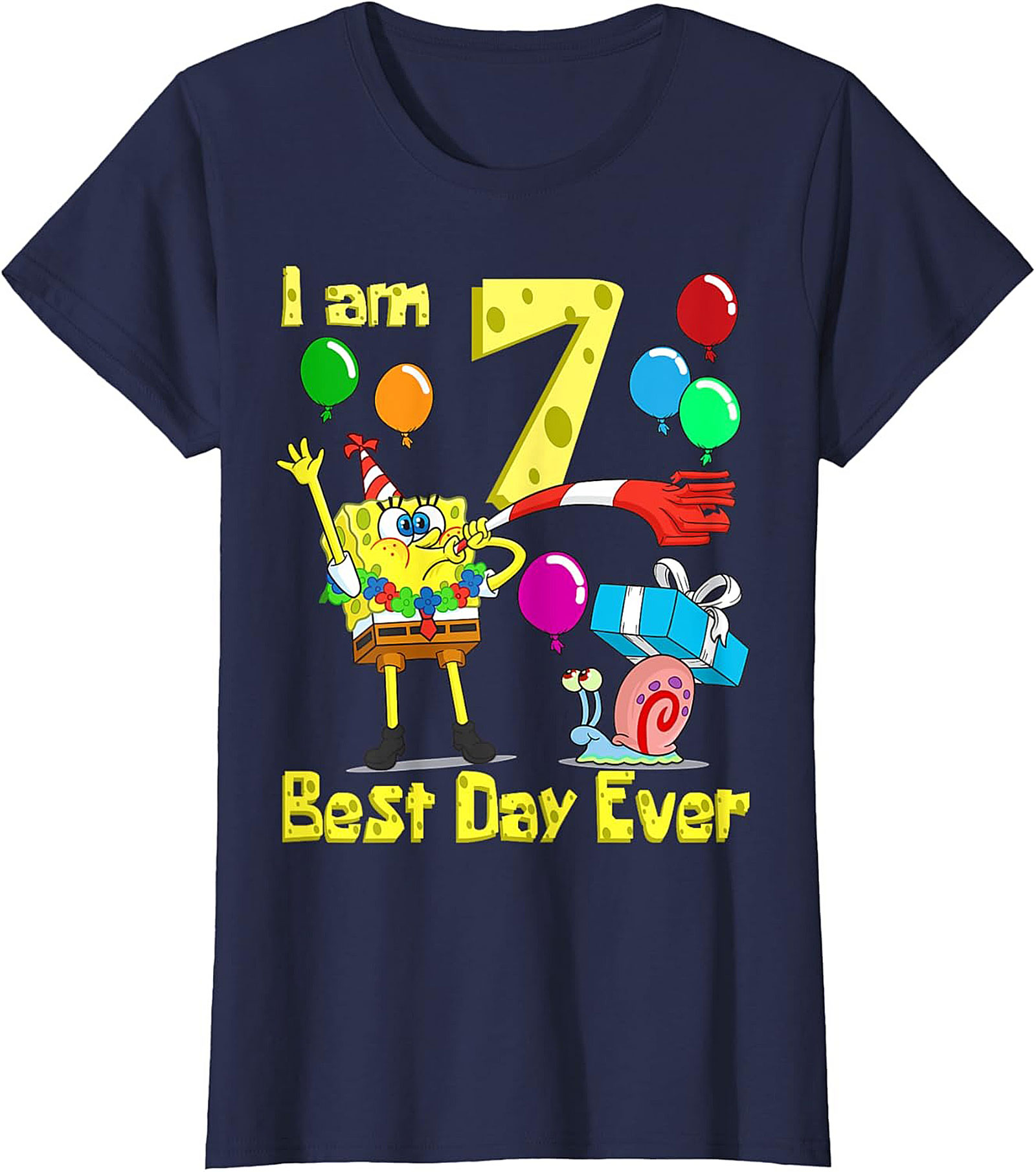  Spongebob 7th Birthday T-shirt Funny Graphic Tee