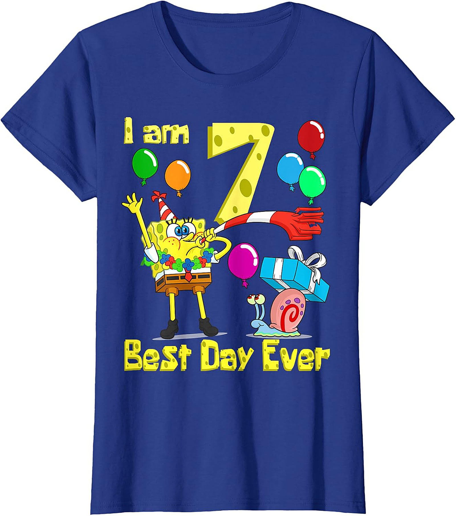  Spongebob 7th Birthday T-shirt Funny Graphic Tee