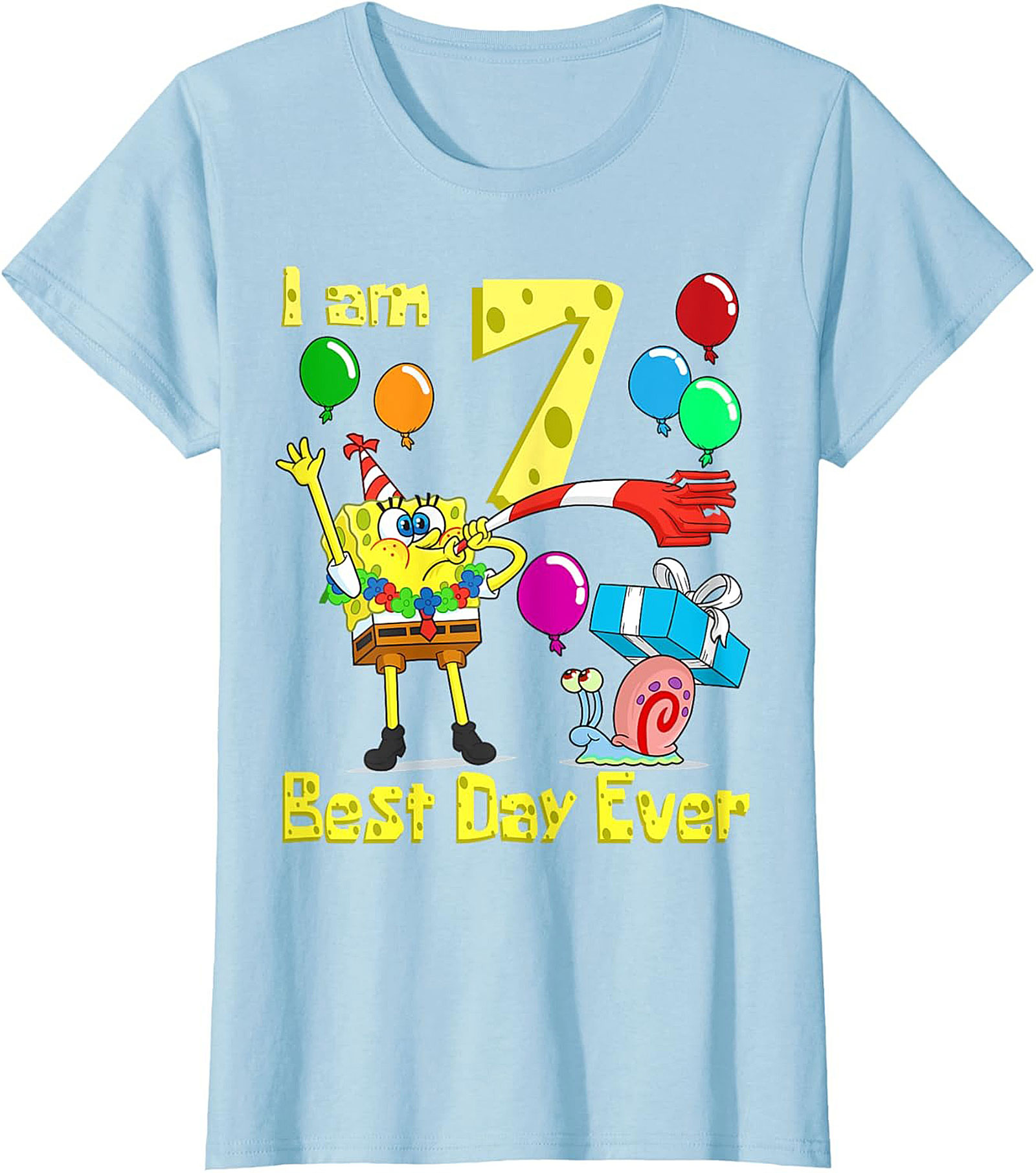  Spongebob 7th Birthday T-shirt Funny Graphic Tee