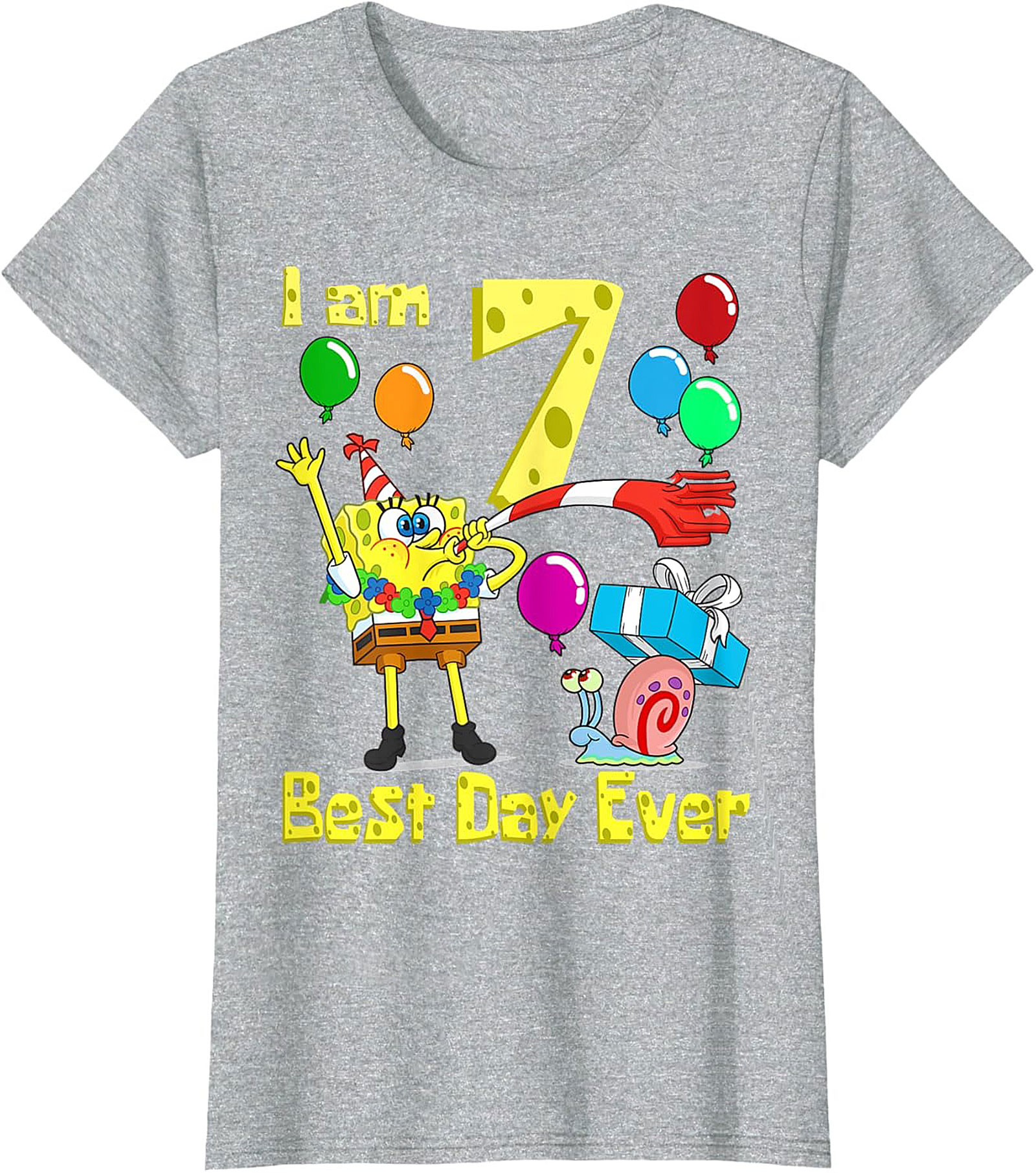  Spongebob 7th Birthday T-shirt Funny Graphic Tee