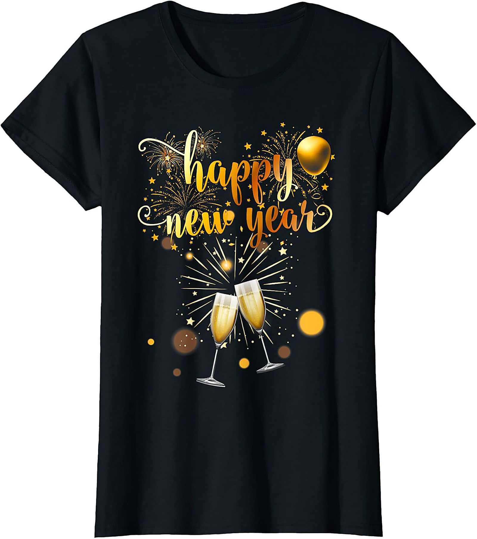 Golden Happy New Year Graphic Tee Celebration Shirt