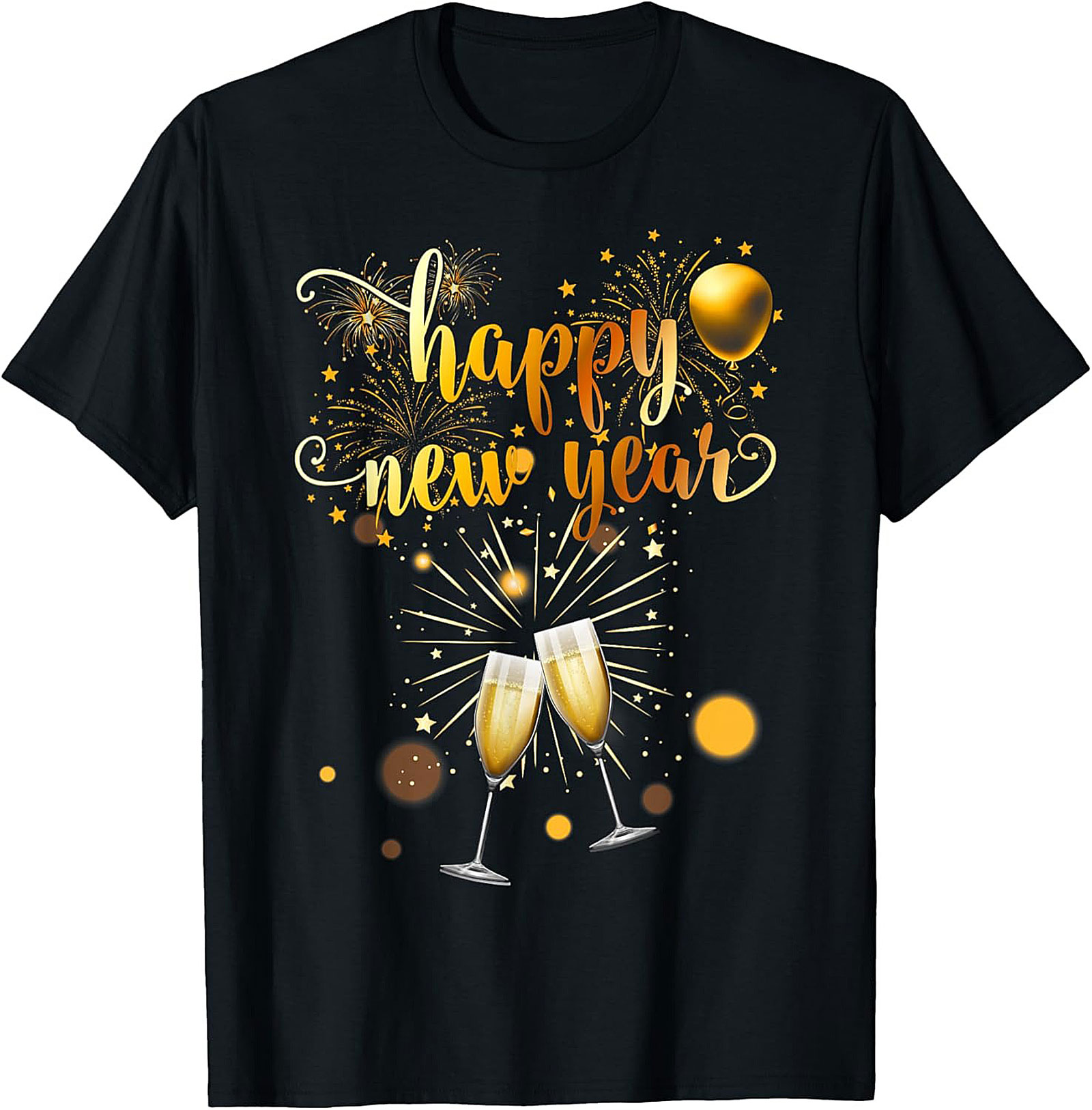 Golden Happy New Year Graphic Tee Celebration Shirt