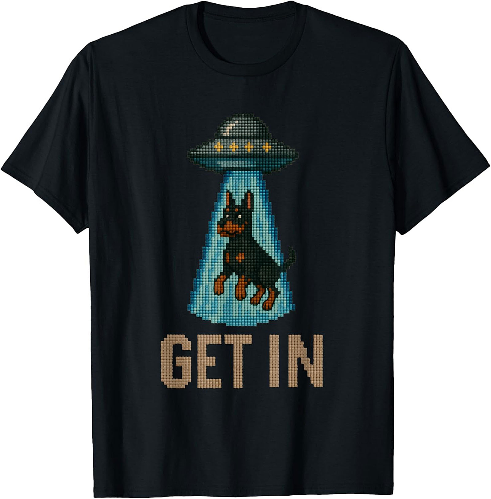 Funny Rottweiler UFO T-shirt | Get In Alien Abduction Graphic Tee
