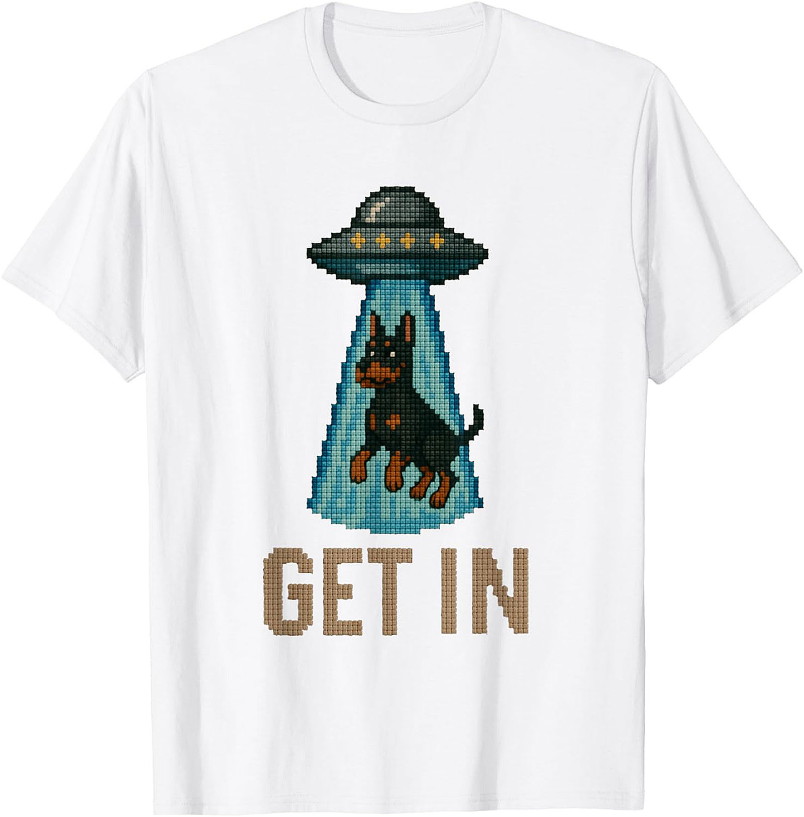 Funny Rottweiler UFO T-shirt | Get In Alien Abduction Graphic Tee
