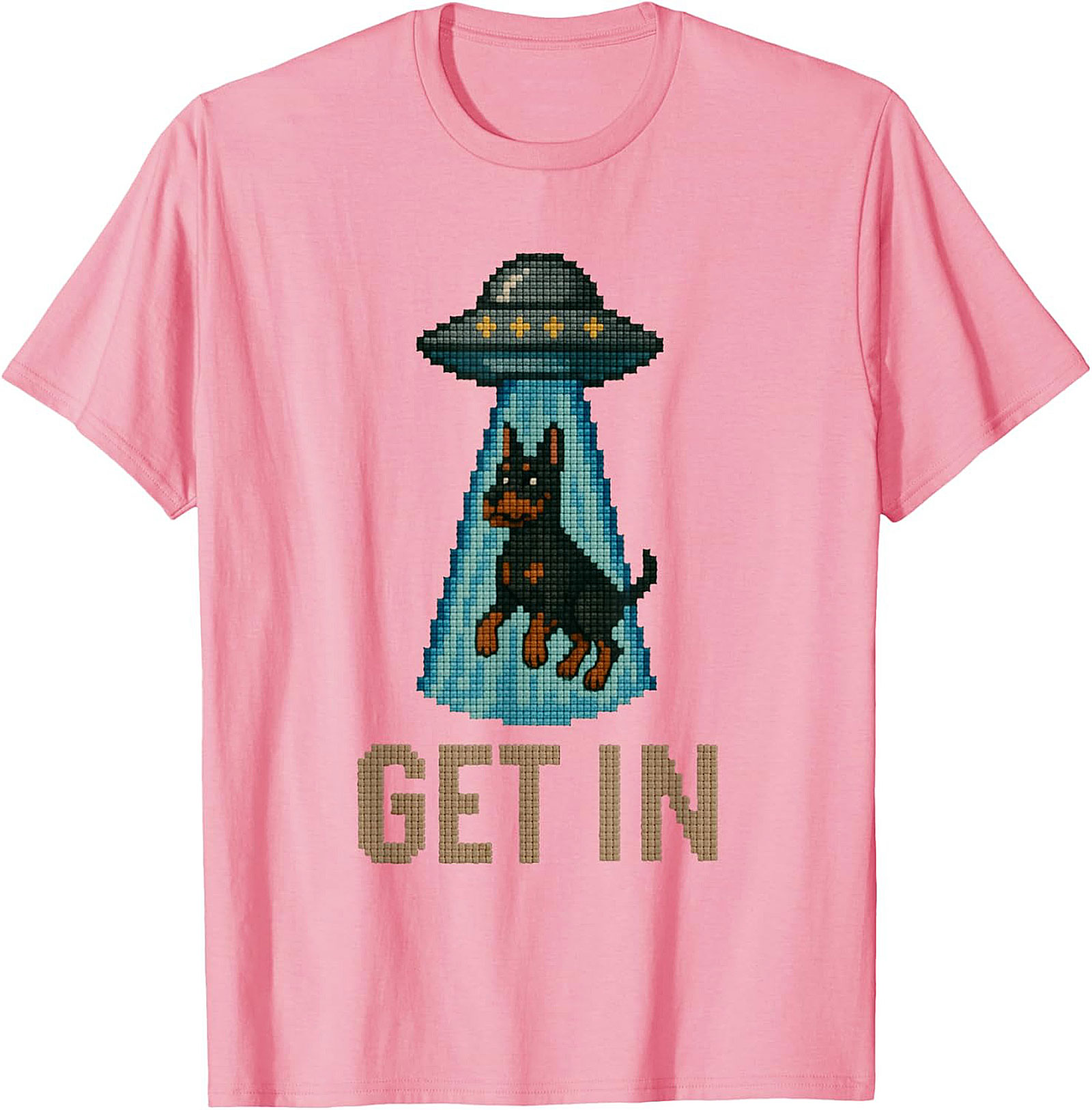 Funny Rottweiler UFO T-shirt | Get In Alien Abduction Graphic Tee
