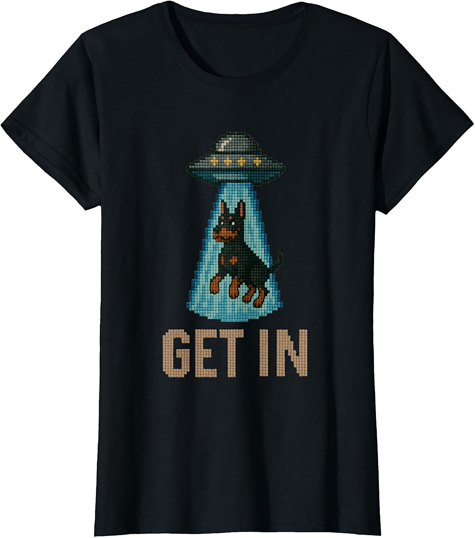 Funny Rottweiler UFO T-shirt | Get In Alien Abduction Graphic Tee