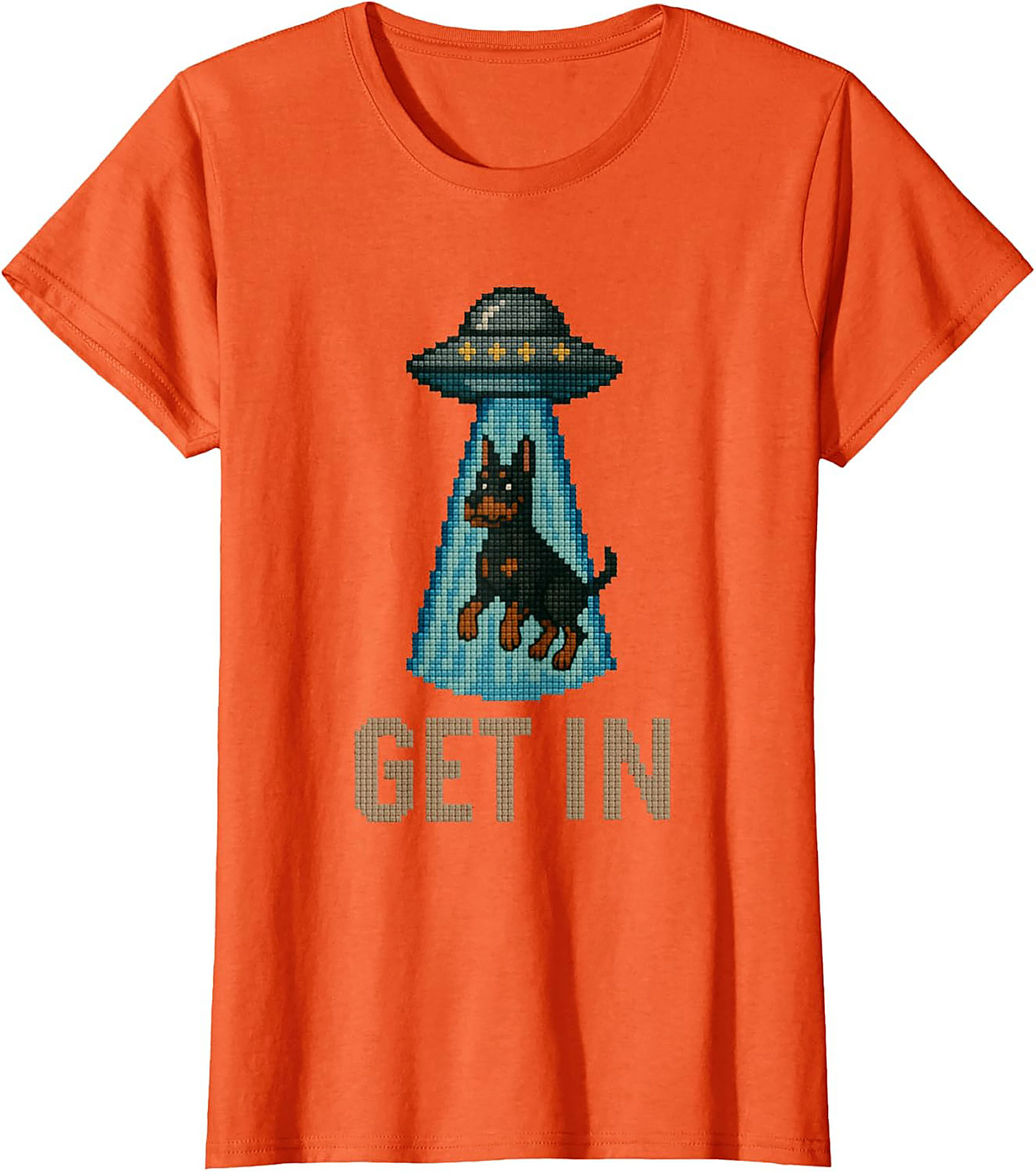 Funny Rottweiler UFO T-shirt | Get In Alien Abduction Graphic Tee