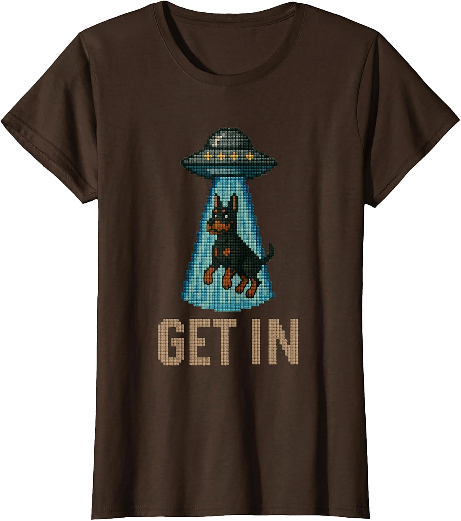 Funny Rottweiler UFO T-shirt | Get In Alien Abduction Graphic Tee