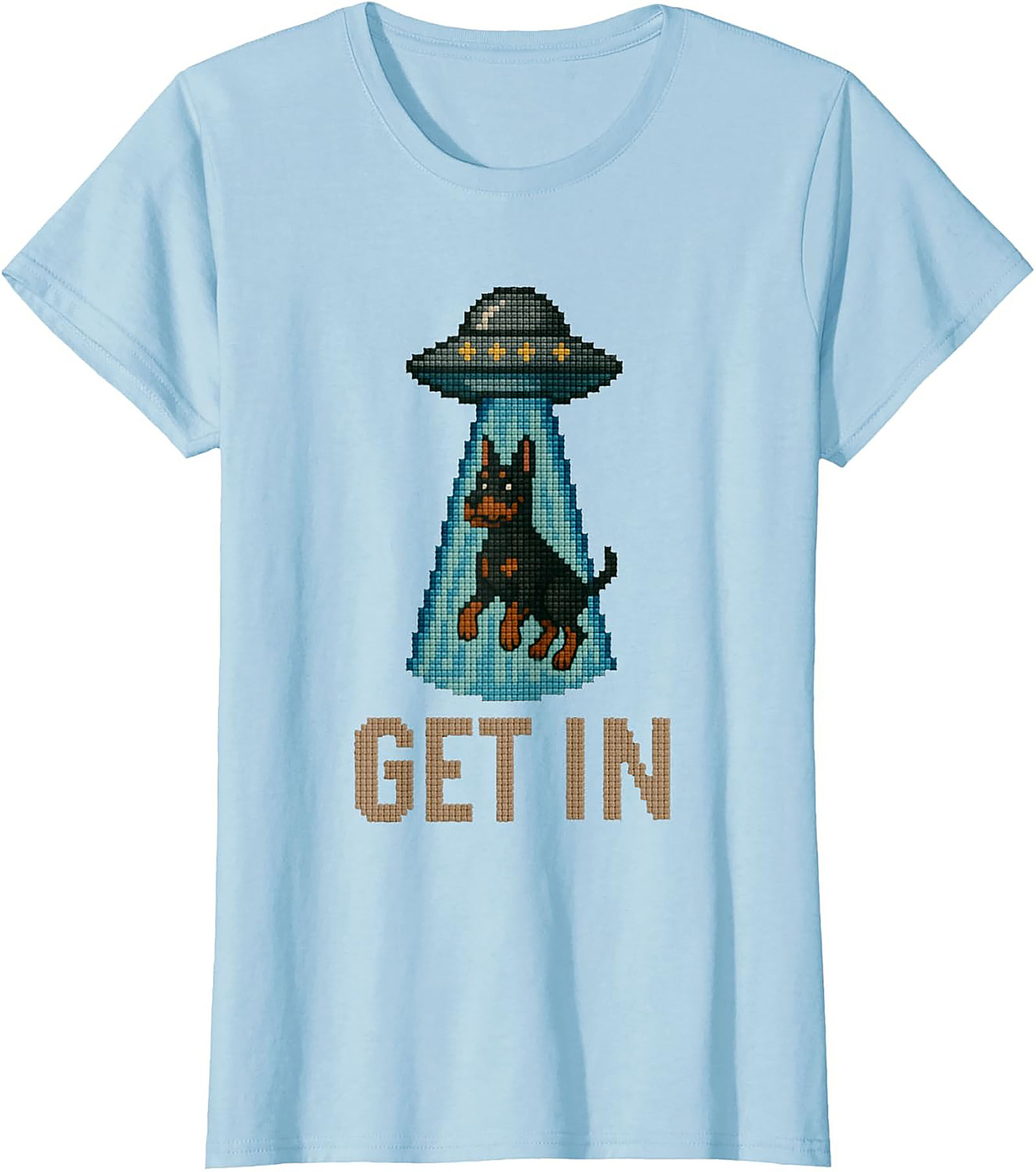 Funny Rottweiler UFO T-shirt | Get In Alien Abduction Graphic Tee