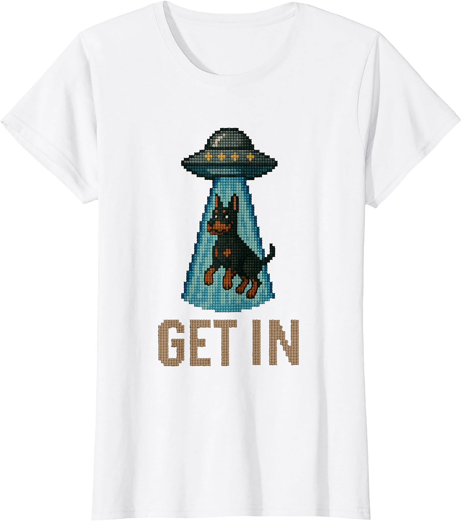 Funny Rottweiler UFO T-shirt | Get In Alien Abduction Graphic Tee