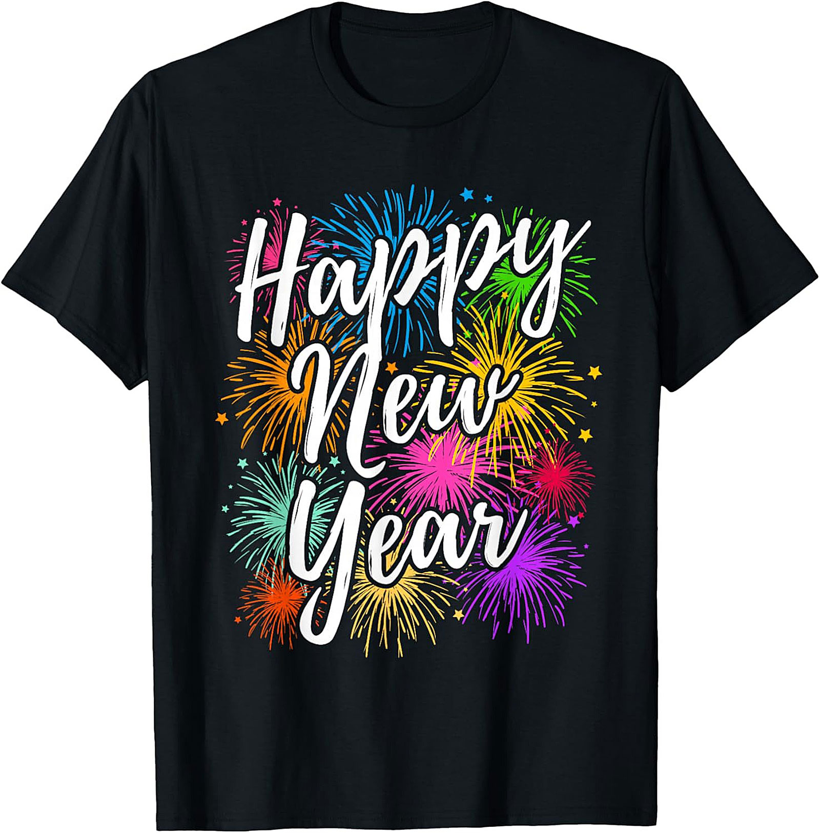  Happy New Year Fireworks Graphic Tee Festive Unisex Shirt