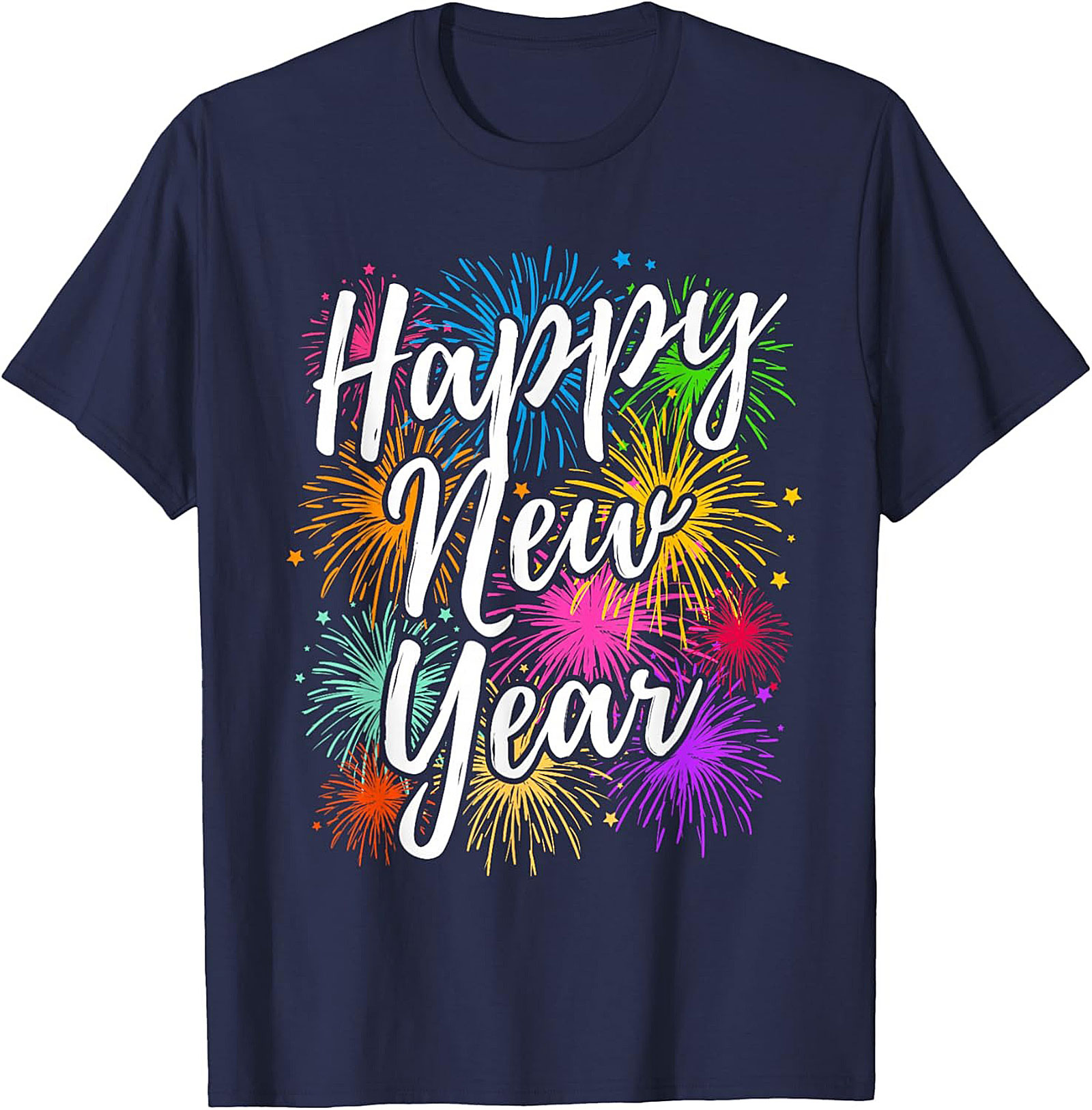  Happy New Year Fireworks Graphic Tee Festive Unisex Shirt