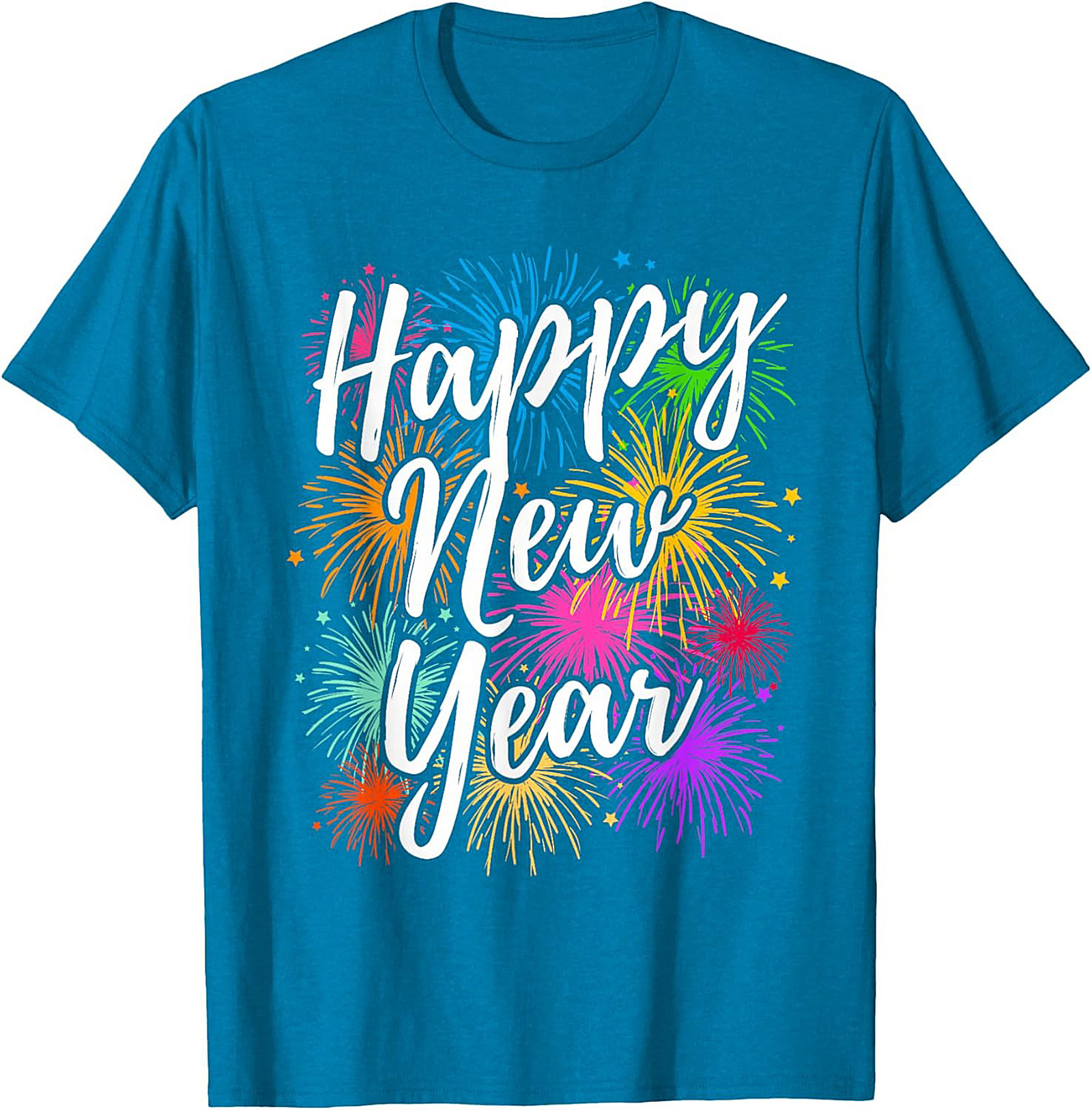  Happy New Year Fireworks Graphic Tee Festive Unisex Shirt