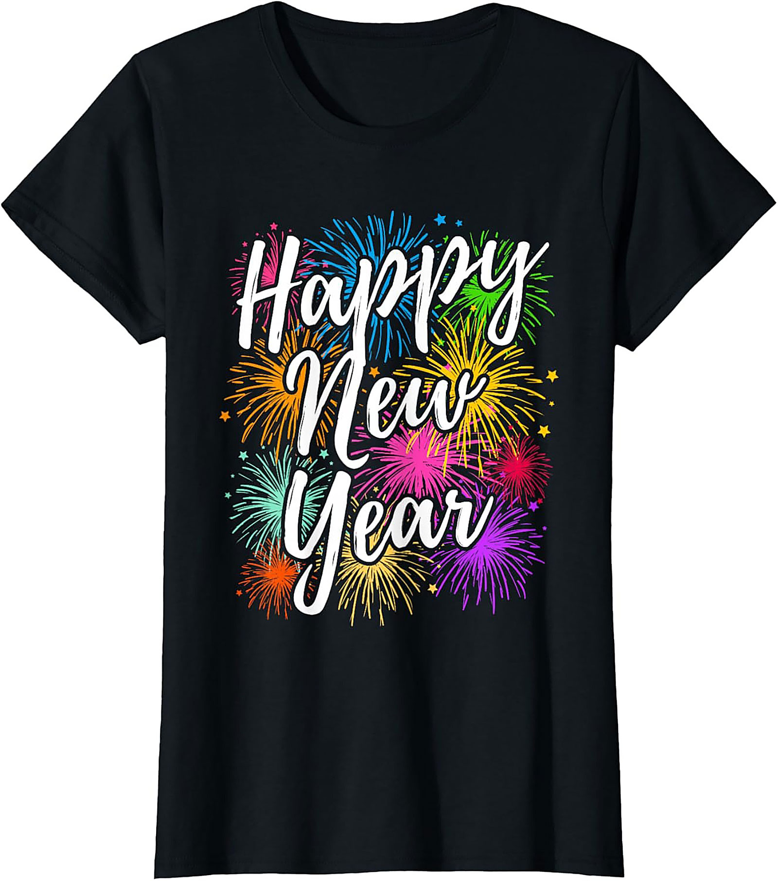  Happy New Year Fireworks Graphic Tee Festive Unisex Shirt