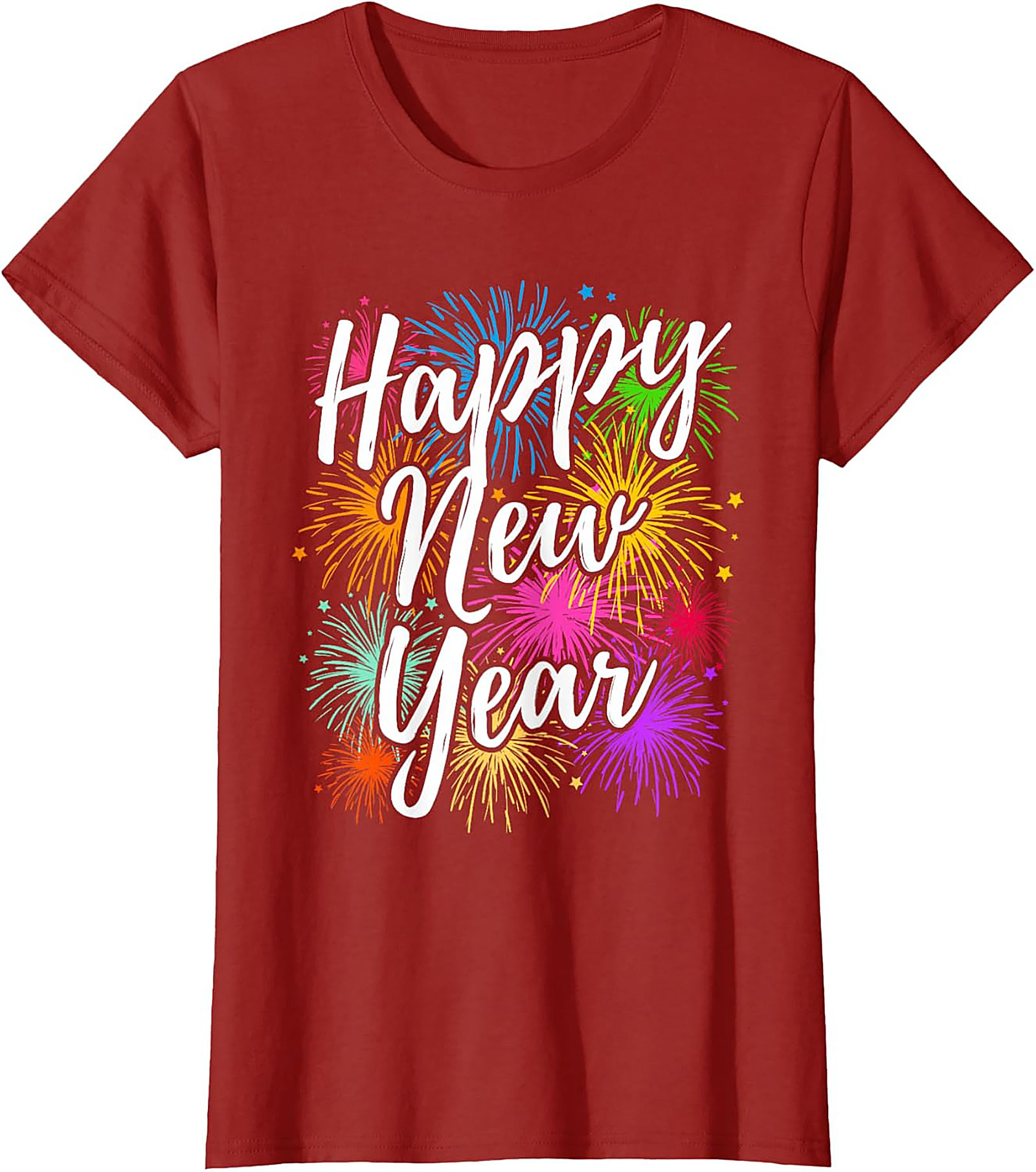  Happy New Year Fireworks Graphic Tee Festive Unisex Shirt