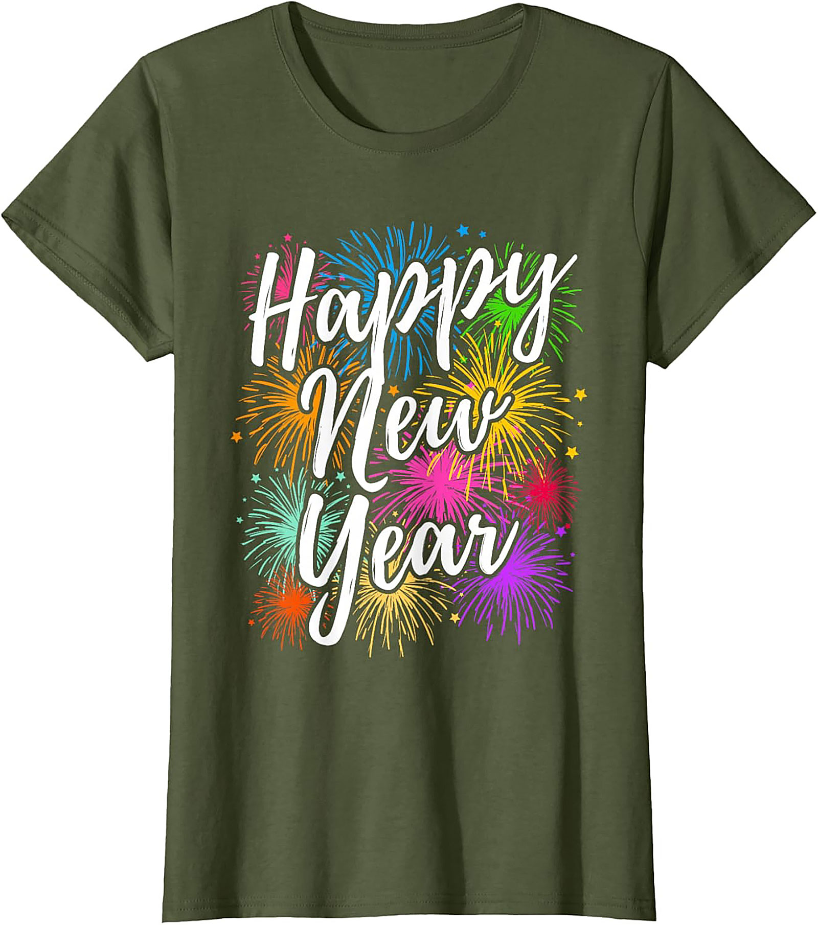  Happy New Year Fireworks Graphic Tee Festive Unisex Shirt