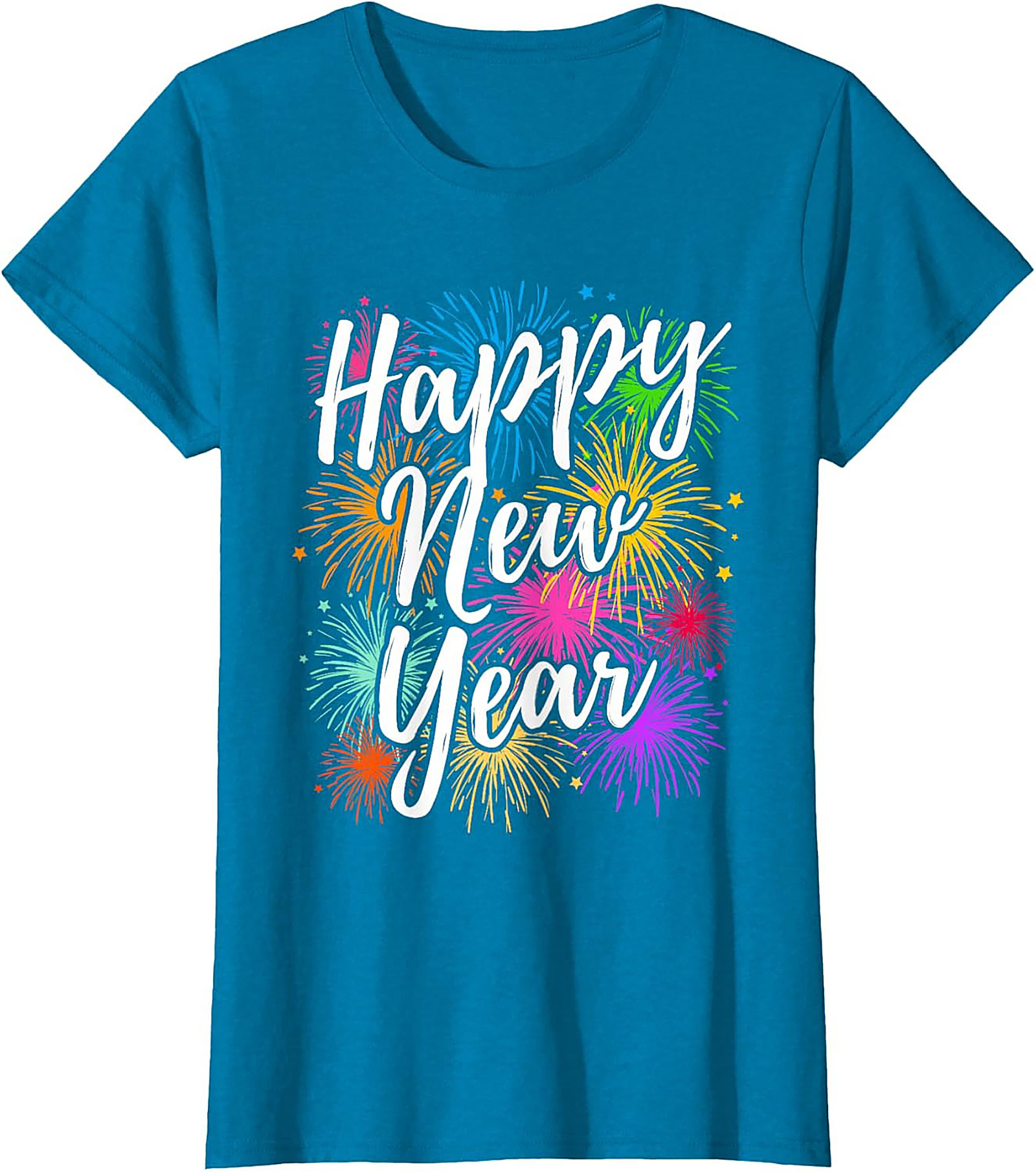  Happy New Year Fireworks Graphic Tee Festive Unisex Shirt