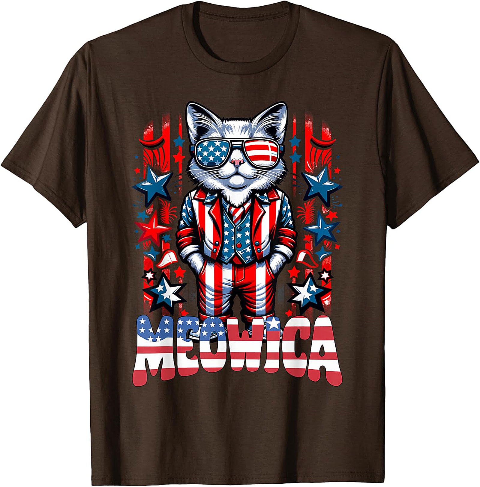 Meowica Cat Patriotic Graphic Tee | Funny 4th of July Shirt