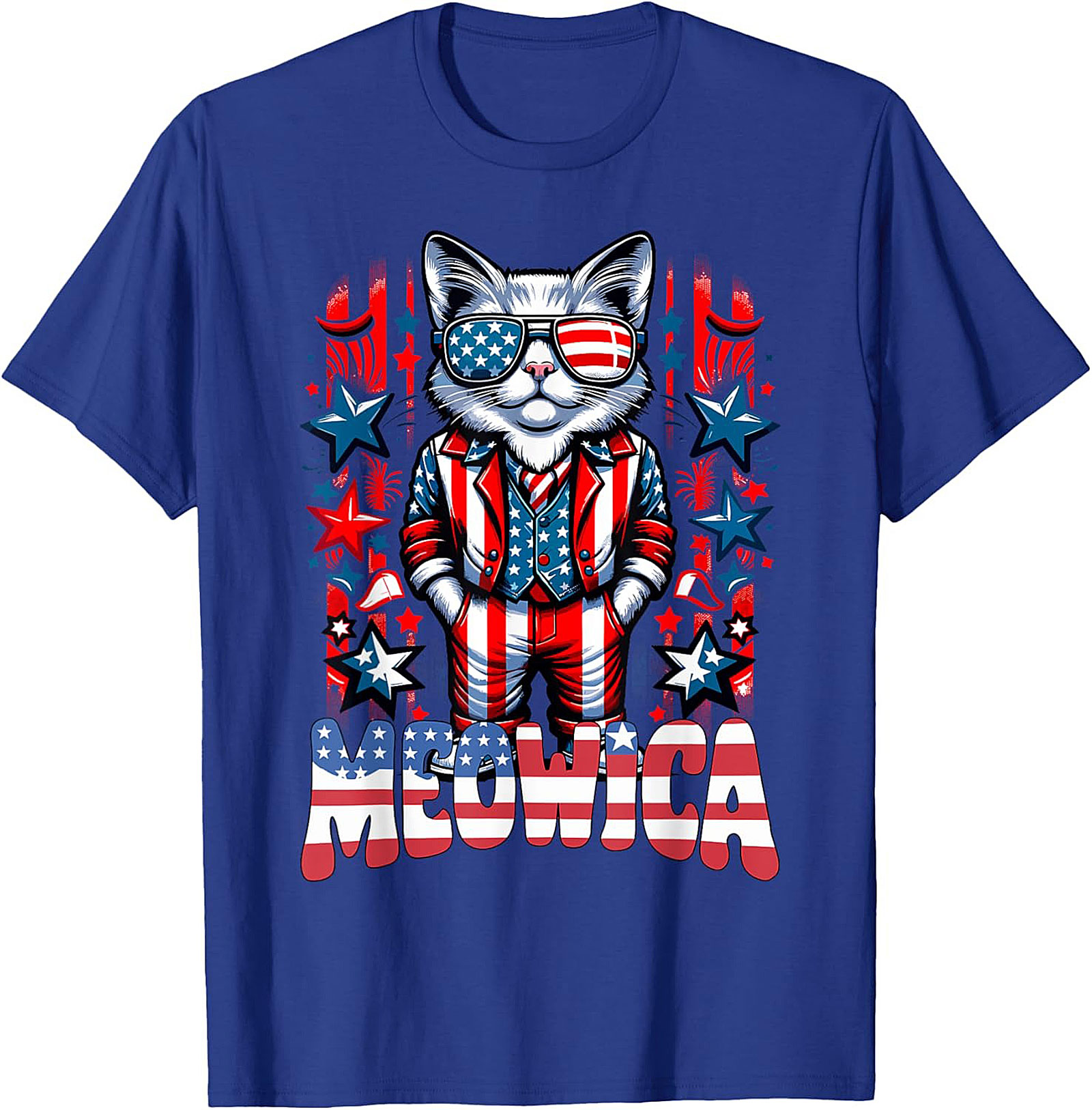 Meowica Cat Patriotic Graphic Tee | Funny 4th of July Shirt