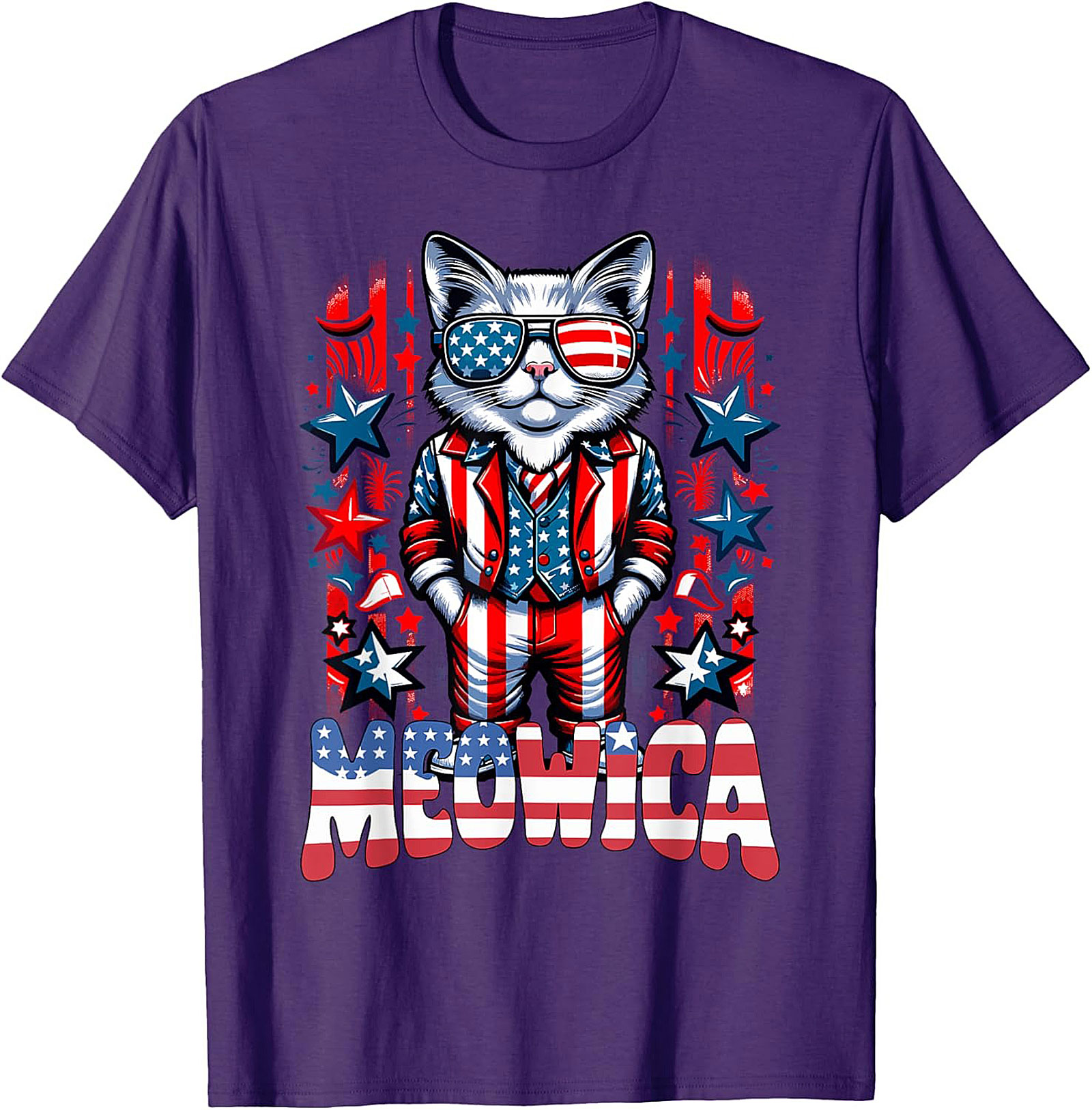 Meowica Cat Patriotic Graphic Tee | Funny 4th of July Shirt