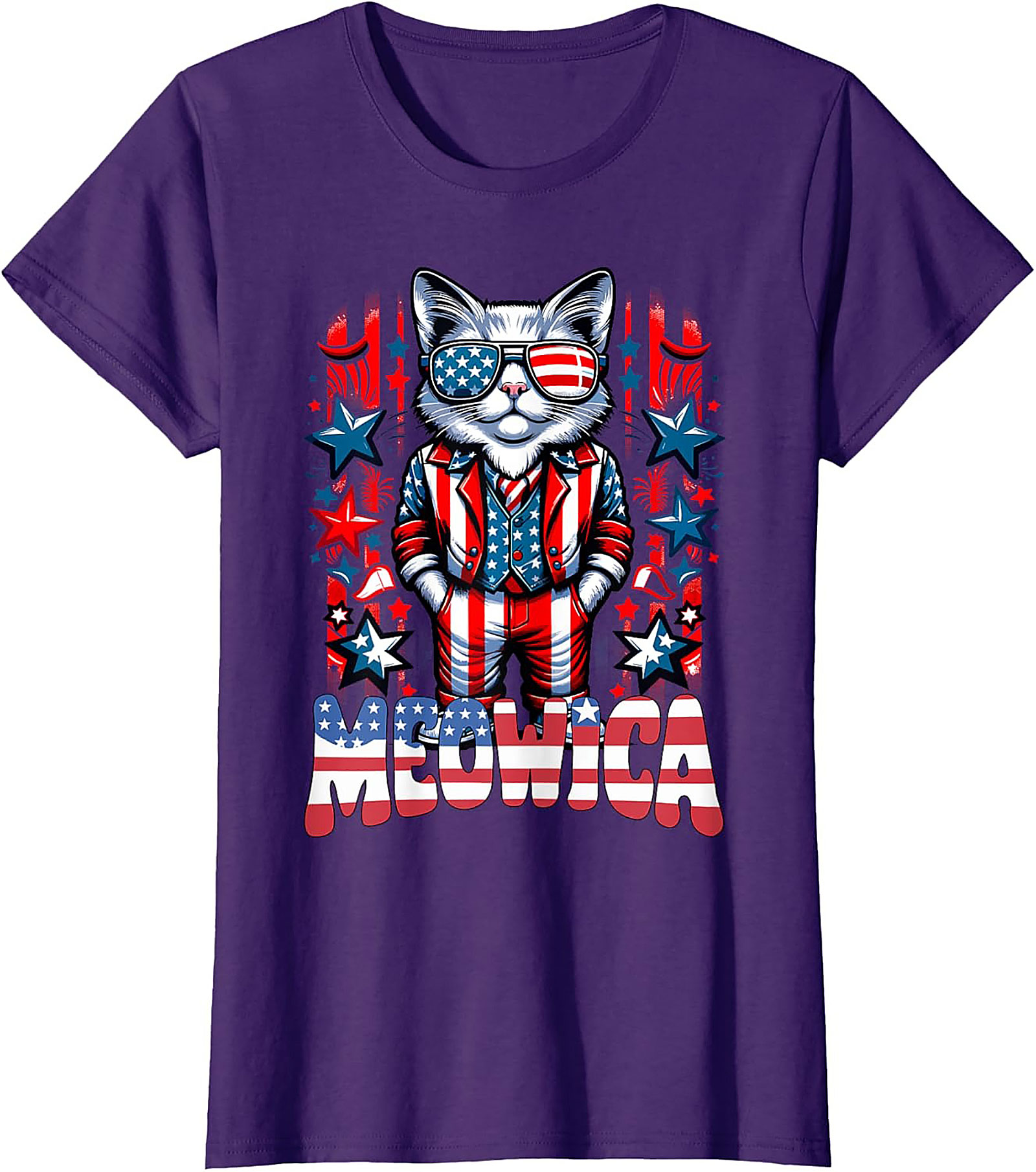 Meowica Cat Patriotic Graphic Tee | Funny 4th of July Shirt