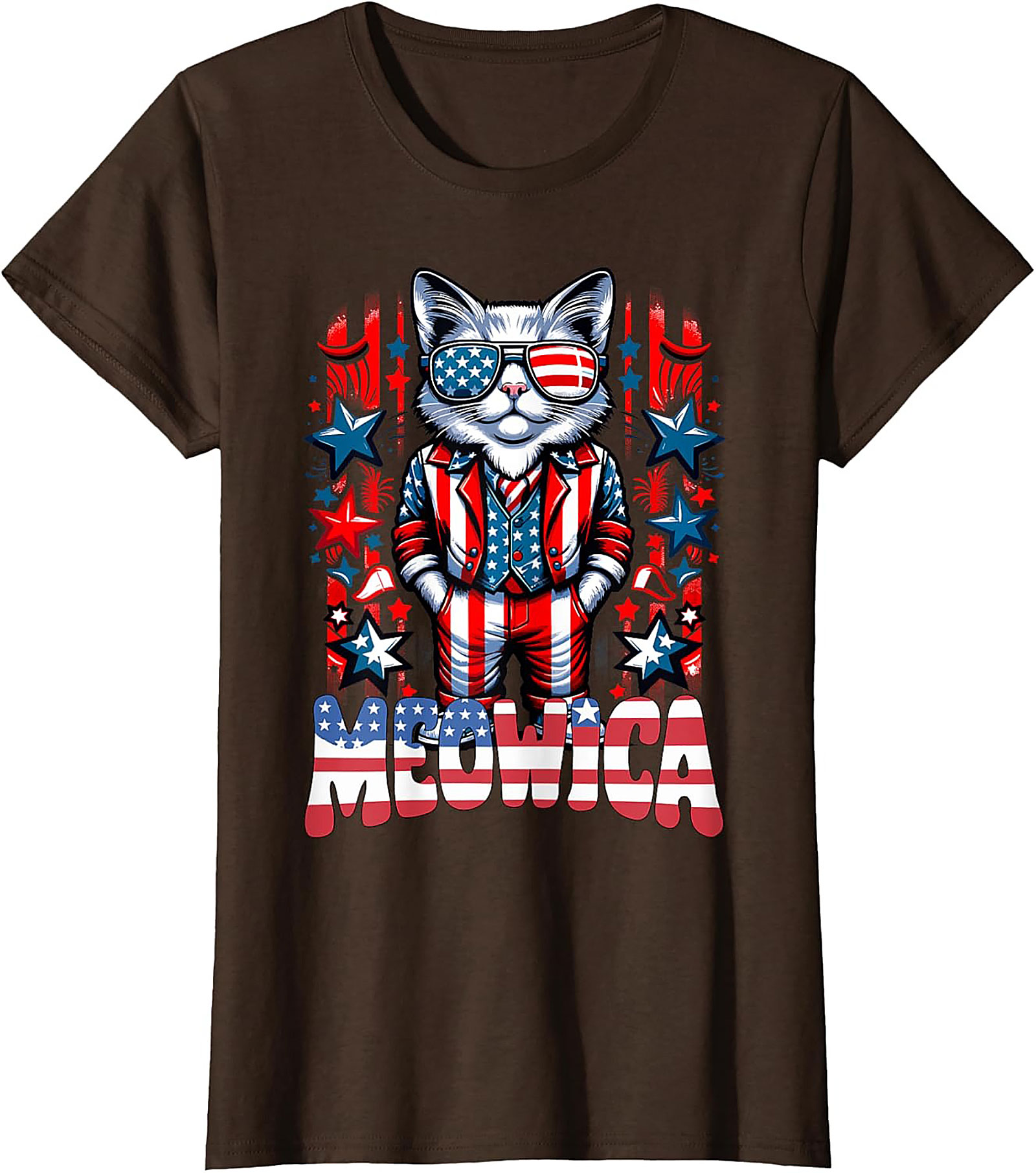Meowica Cat Patriotic Graphic Tee | Funny 4th of July Shirt