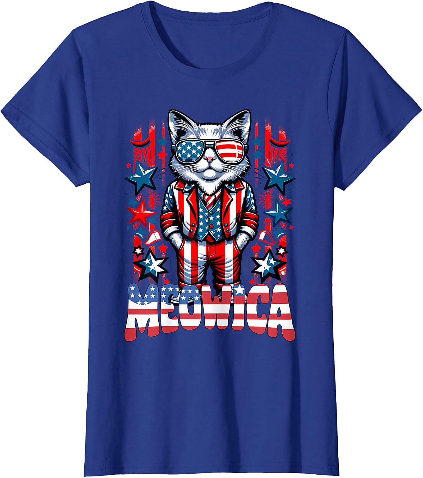 Meowica Cat Patriotic Graphic Tee | Funny 4th of July Shirt