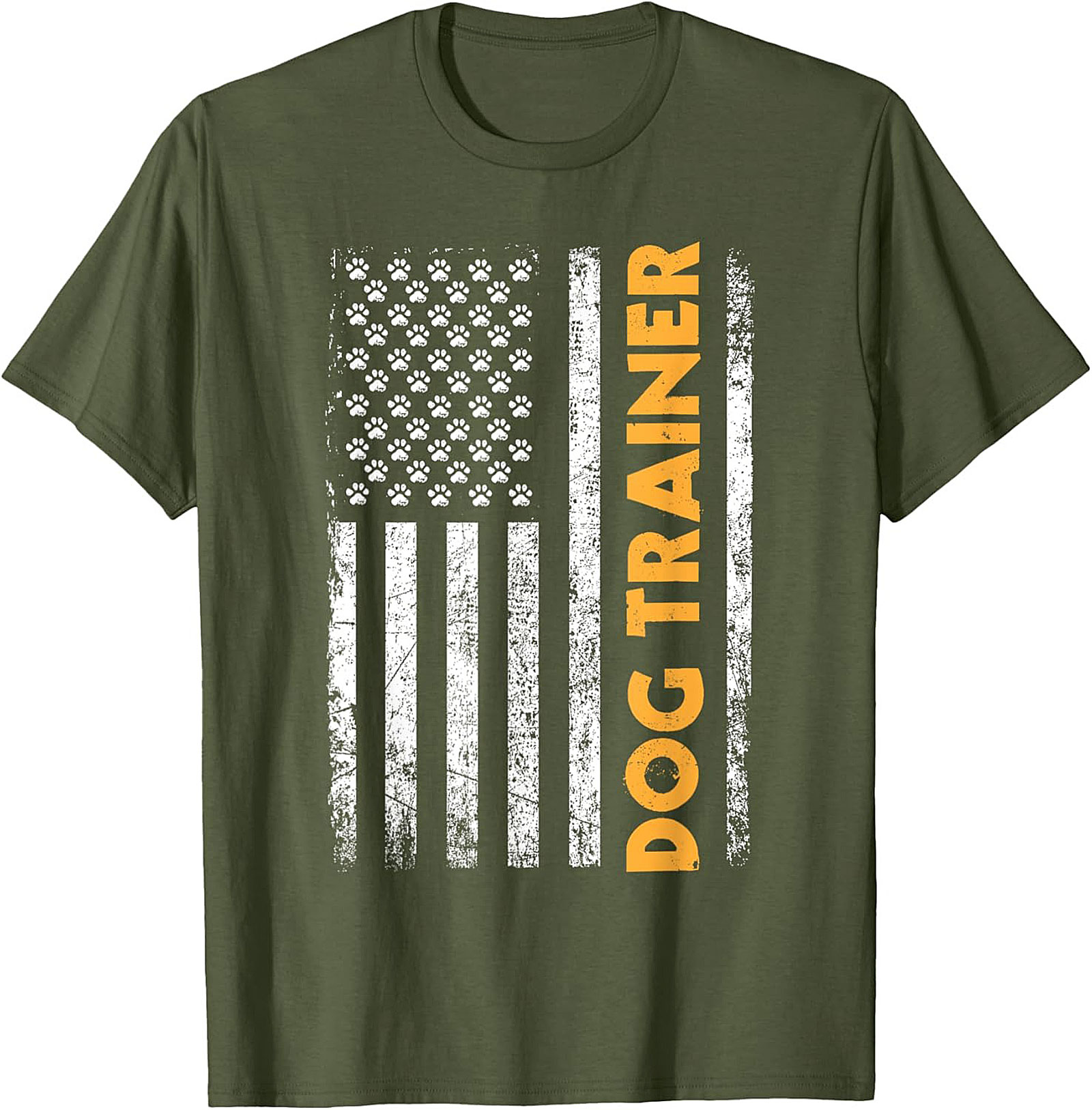 Distressed USA Flag Dog Trainer T-Shirt | Patriotic Paw Print Graphic Tee