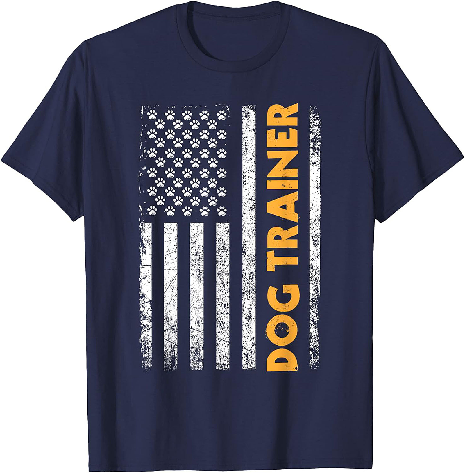 Distressed USA Flag Dog Trainer T-Shirt | Patriotic Paw Print Graphic Tee