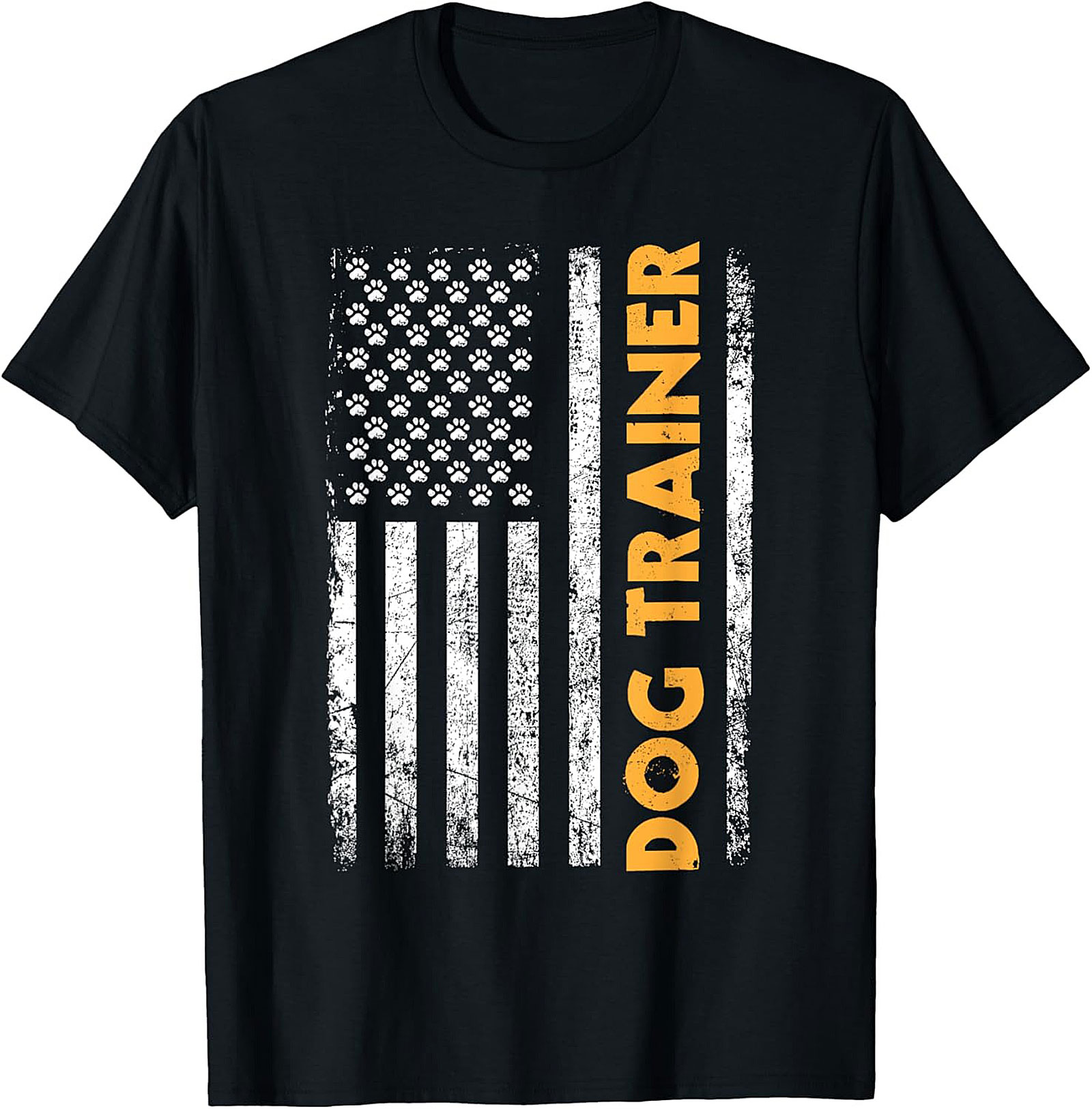 Distressed USA Flag Dog Trainer T-Shirt | Patriotic Paw Print Graphic Tee