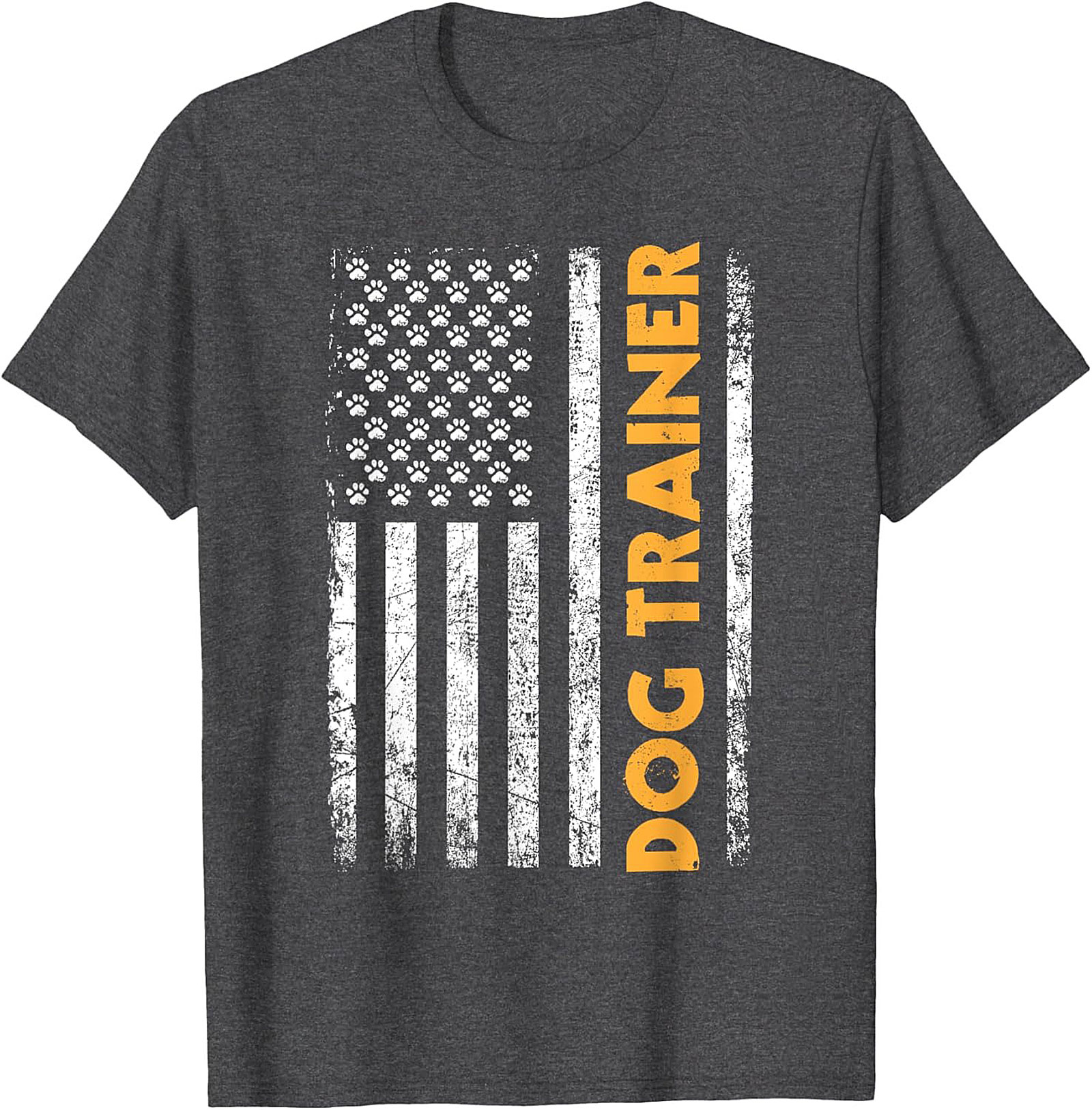 Distressed USA Flag Dog Trainer T-Shirt | Patriotic Paw Print Graphic Tee