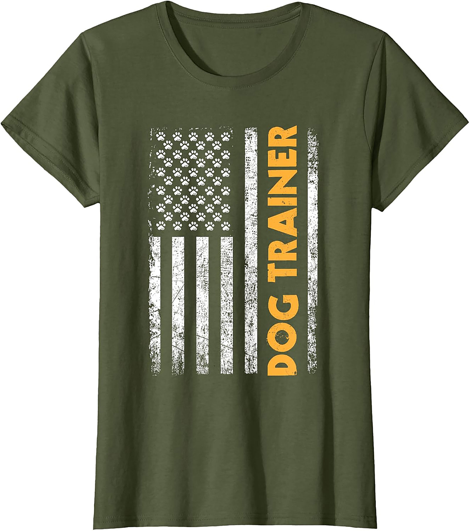 Distressed USA Flag Dog Trainer T-Shirt | Patriotic Paw Print Graphic Tee