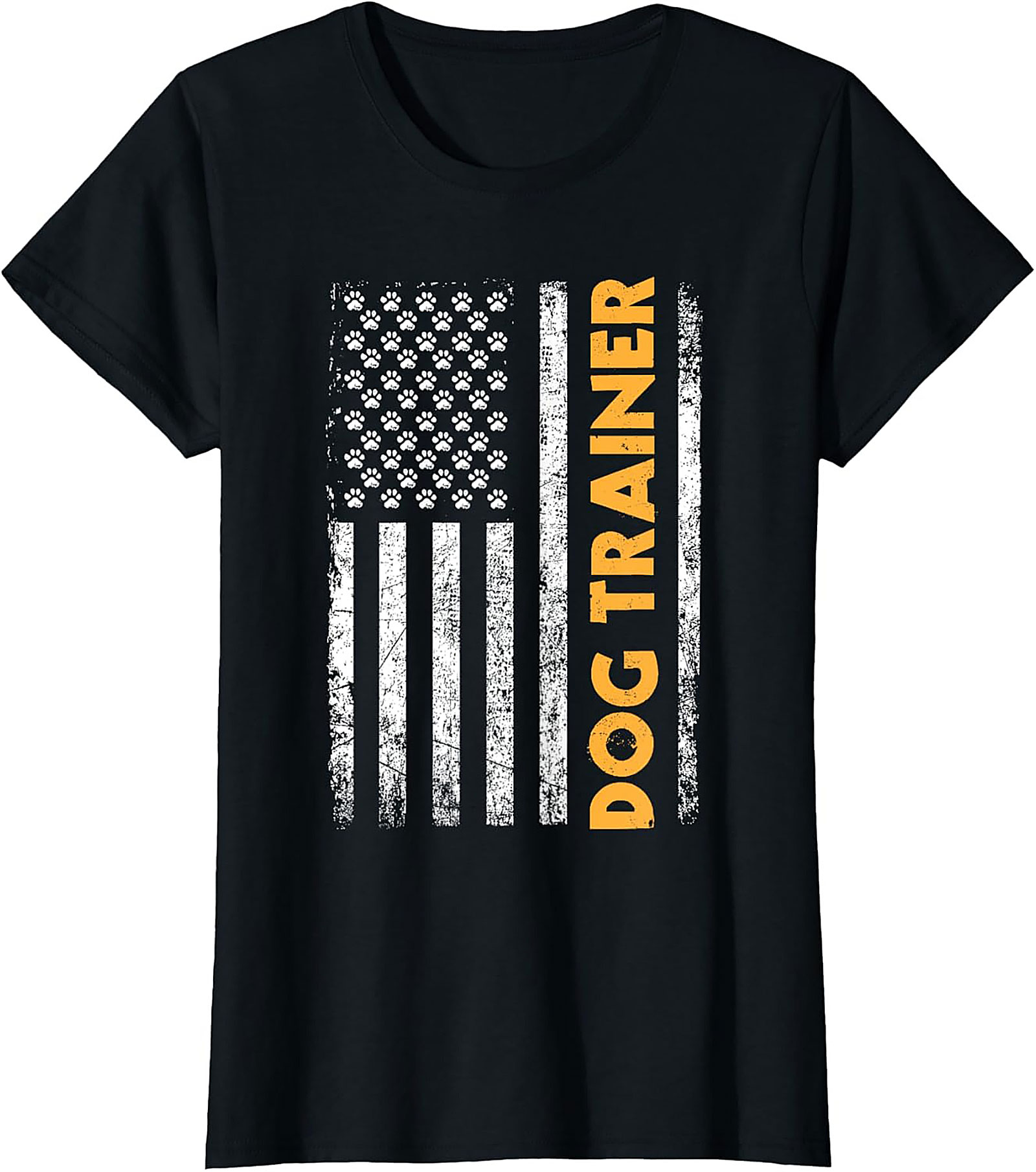 Distressed USA Flag Dog Trainer T-Shirt | Patriotic Paw Print Graphic Tee