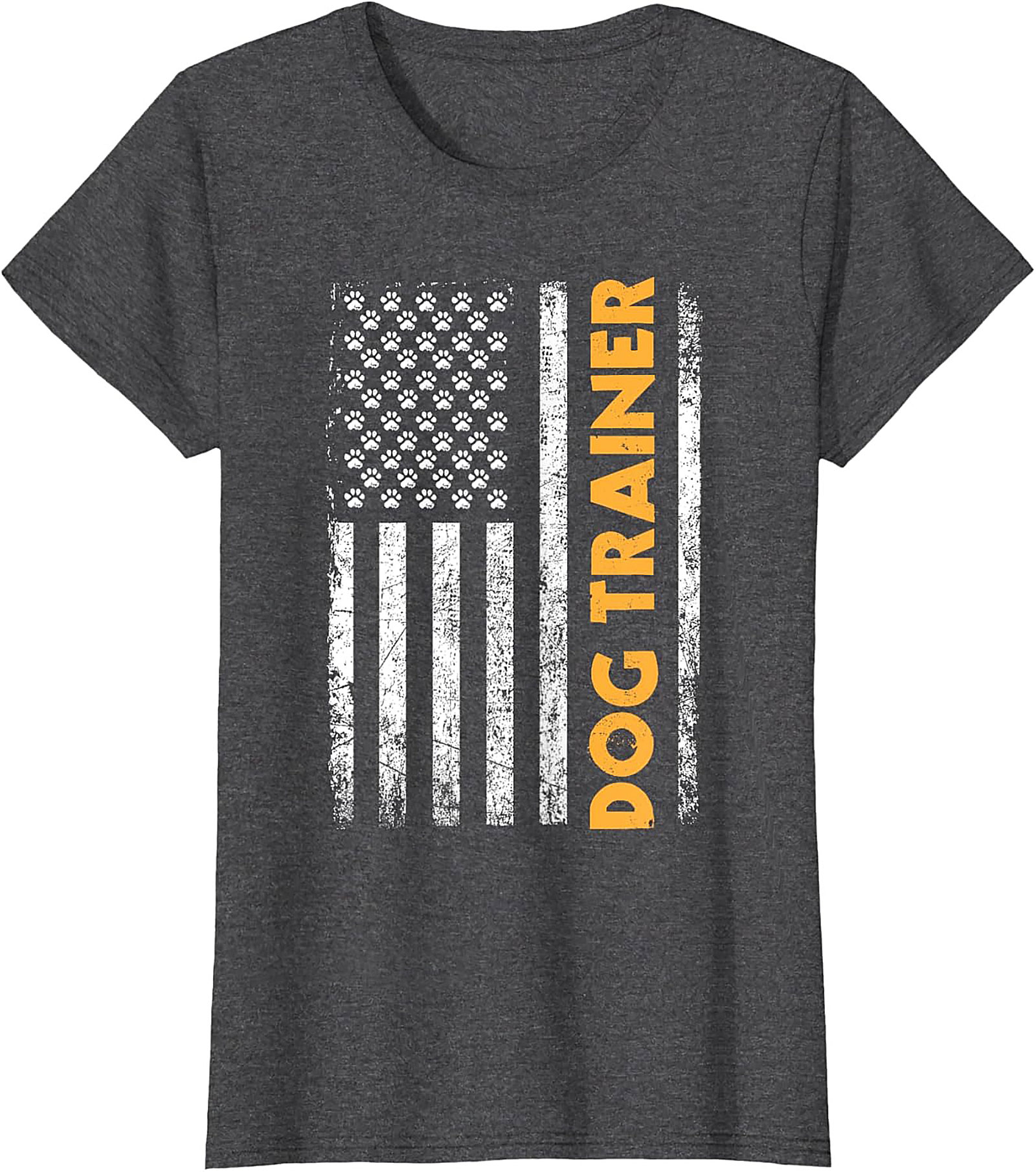 Distressed USA Flag Dog Trainer T-Shirt | Patriotic Paw Print Graphic Tee