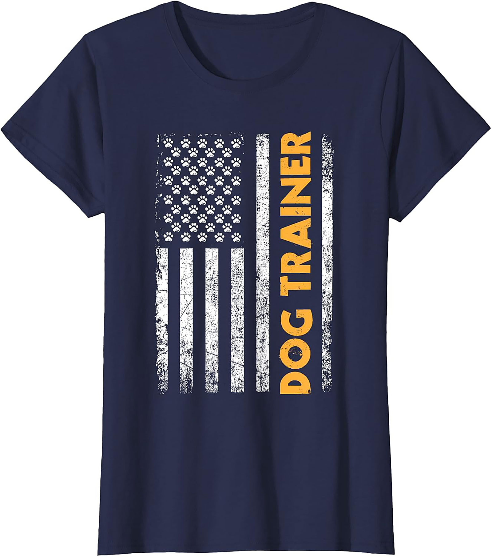 Distressed USA Flag Dog Trainer T-Shirt | Patriotic Paw Print Graphic Tee