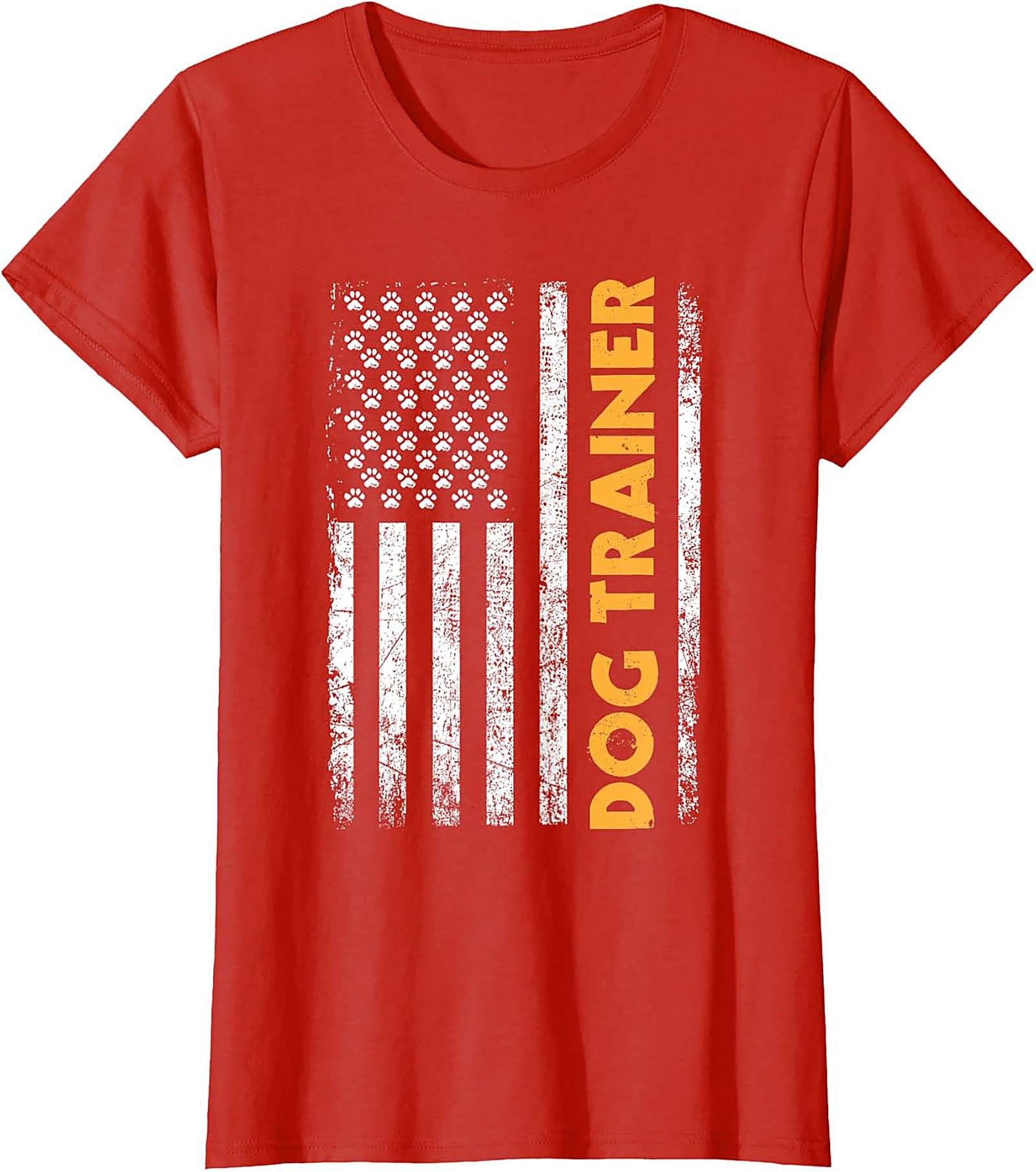 Distressed USA Flag Dog Trainer T-Shirt | Patriotic Paw Print Graphic Tee