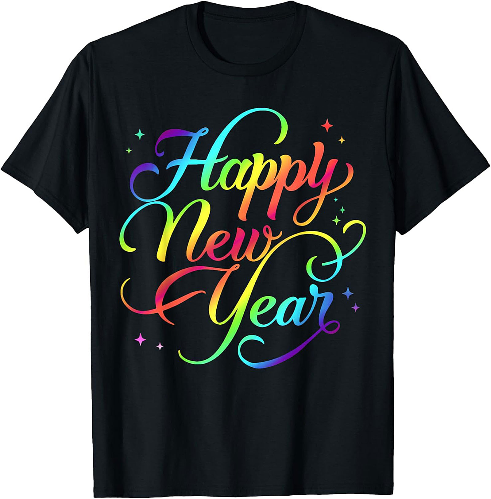 Rainbow Happy New Year Graphic Tee Celebration Shirt